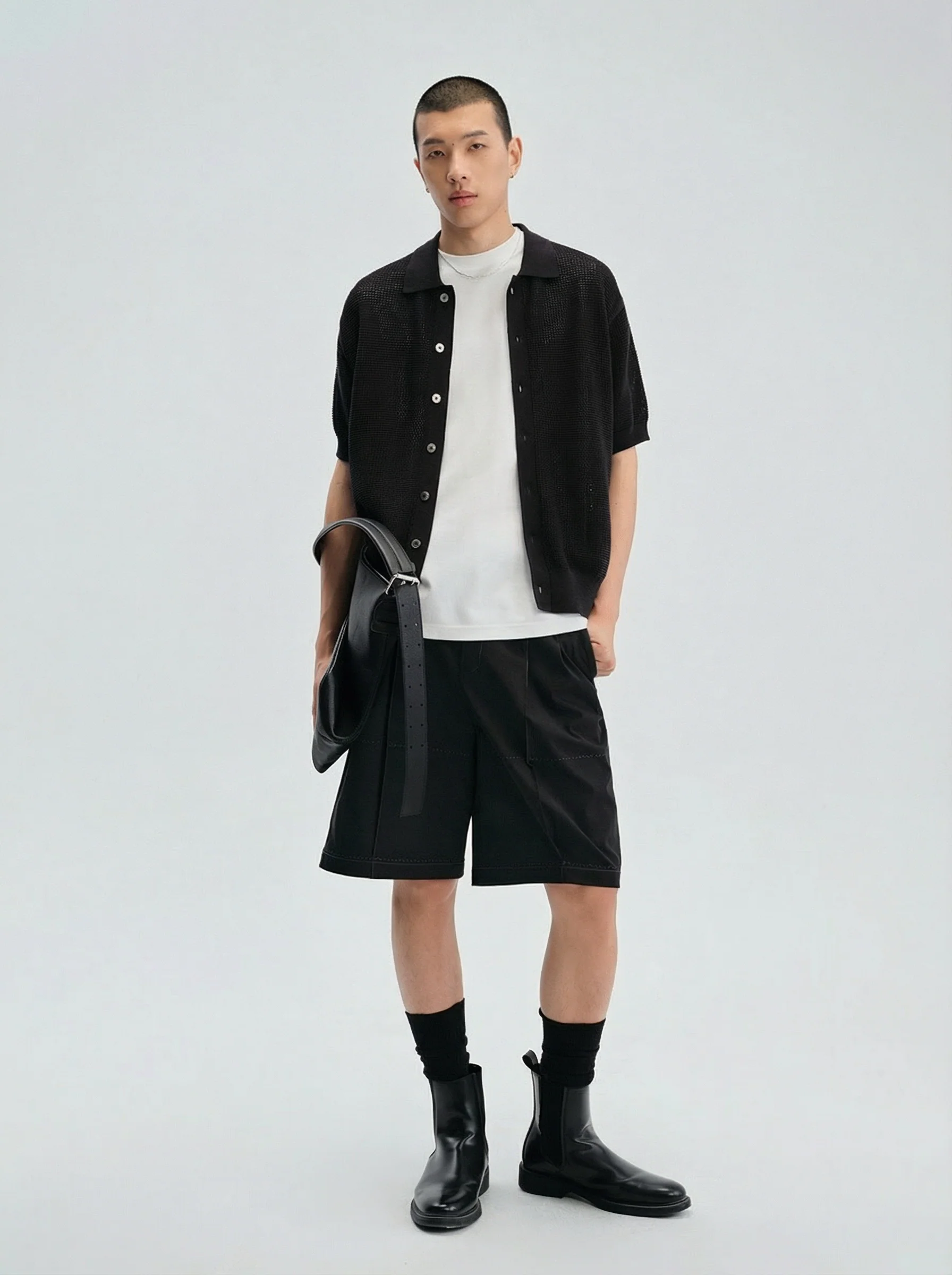 Open-Knit Button Polo Shirt - Image 2
