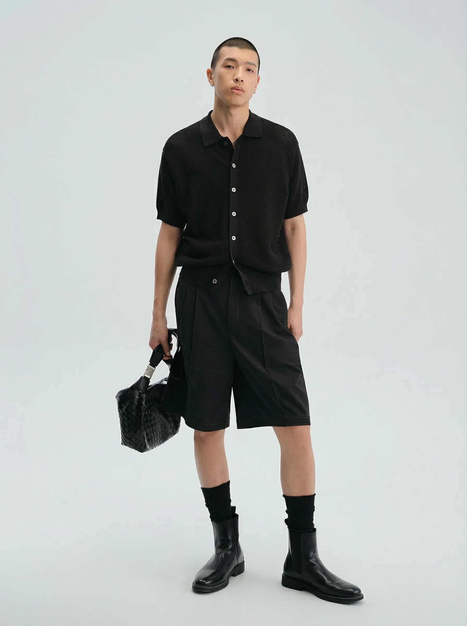 Open-Knit Button Polo Shirt - Image 3