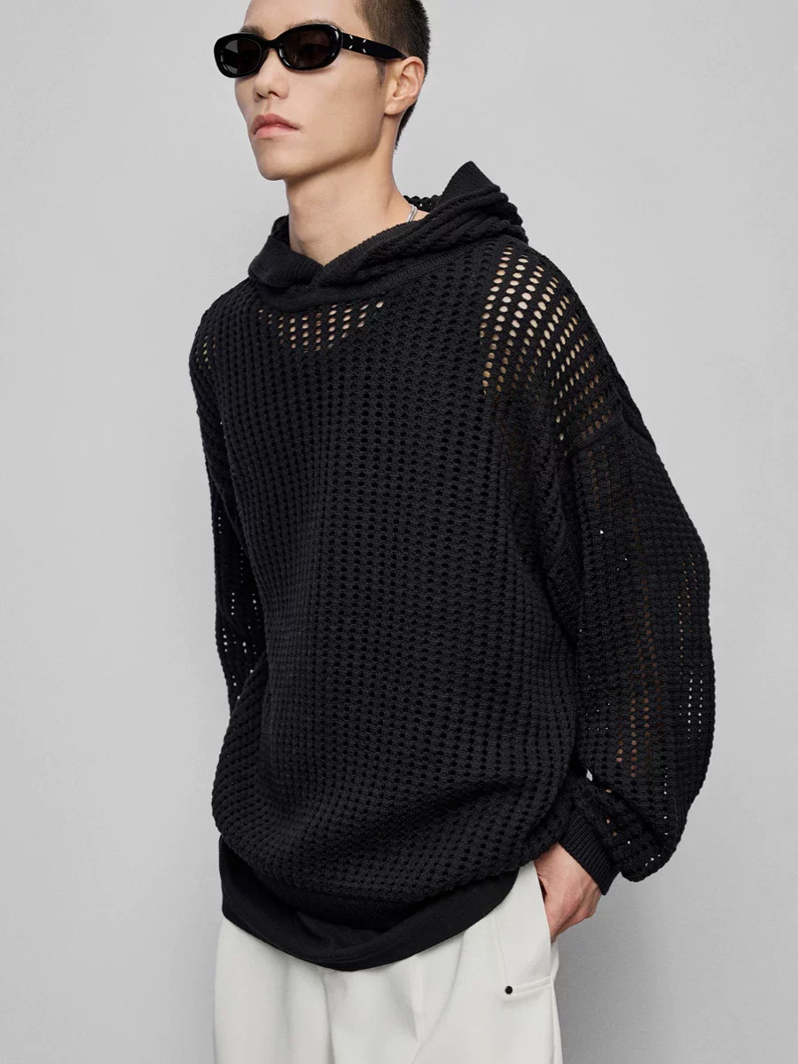 Open-Knit Cotton-Cashmere Hoodie/Cardigan