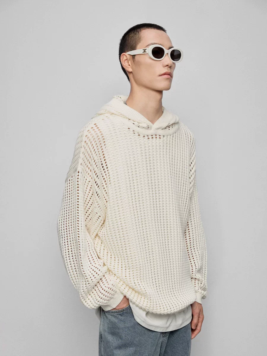 Open-Knit Cotton-Cashmere Hoodie/Cardigan - Image 2