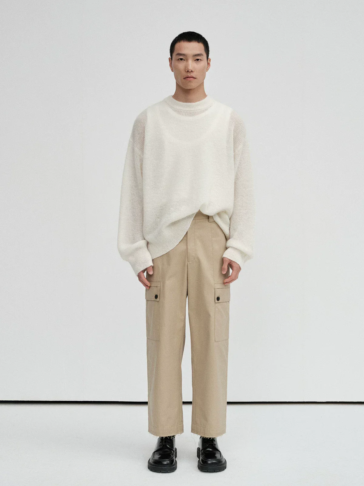 Open-Knit Mohair Wool Crewneck Sweater - Image 2