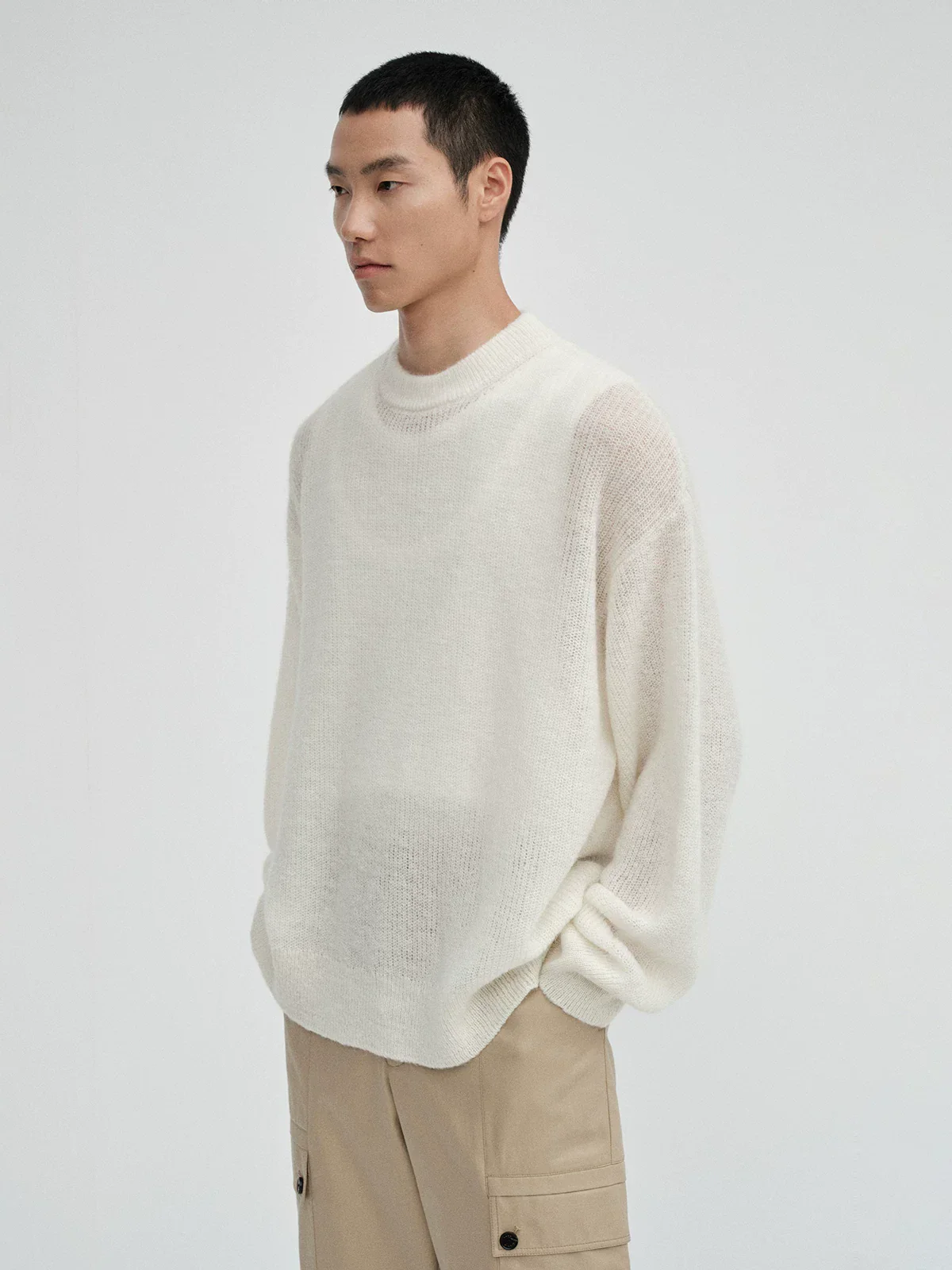 Open-Knit Mohair Wool Crewneck Sweater - Image 3