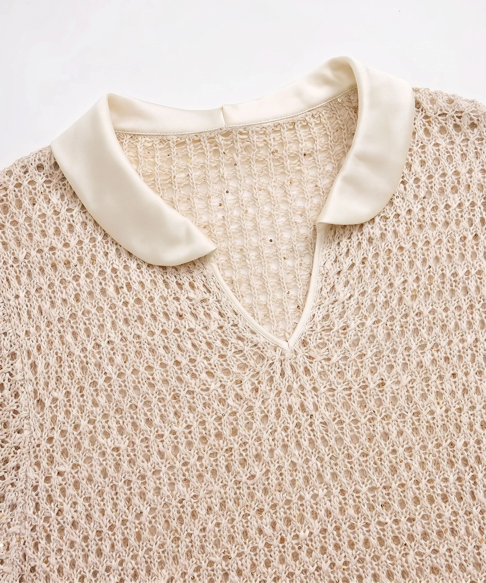 Open-Knit Polo Top