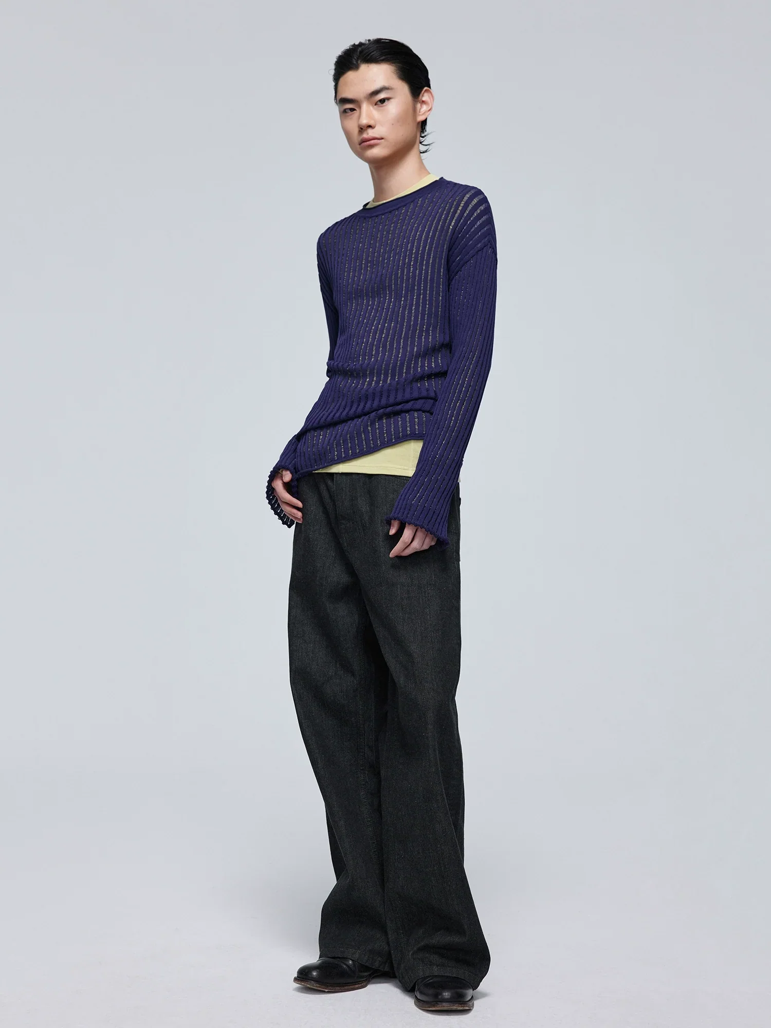 Open-Knit Ribbed Crew Sweater - Image 4