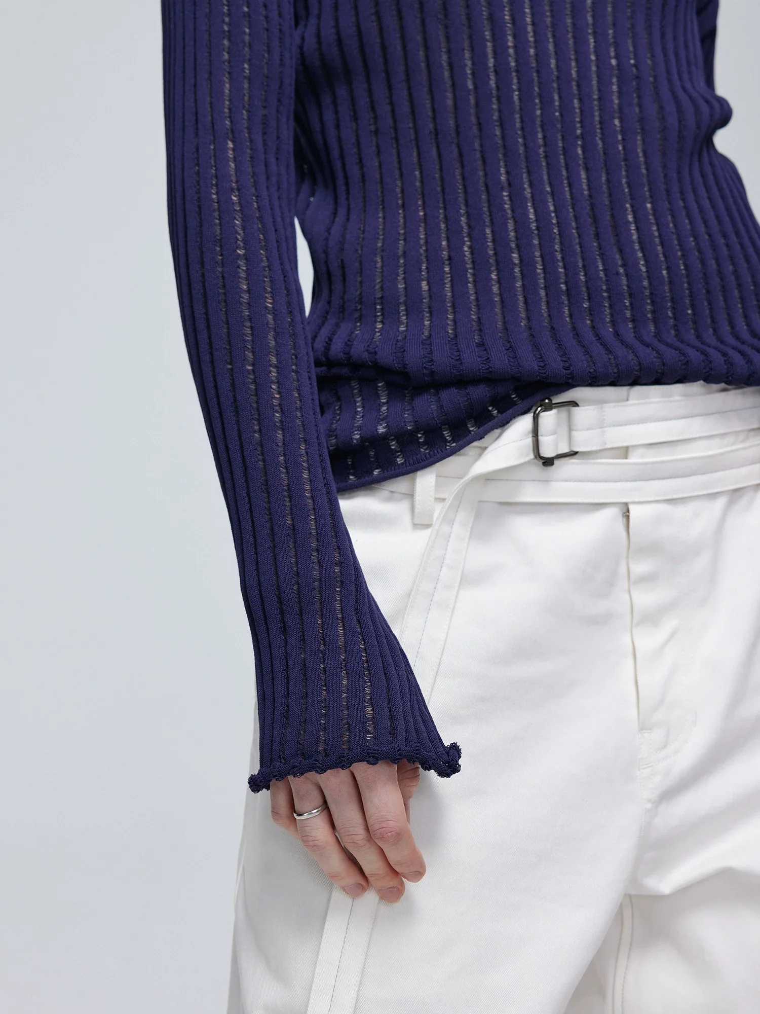 Open-Knit Ribbed Crew Sweater - Image 5