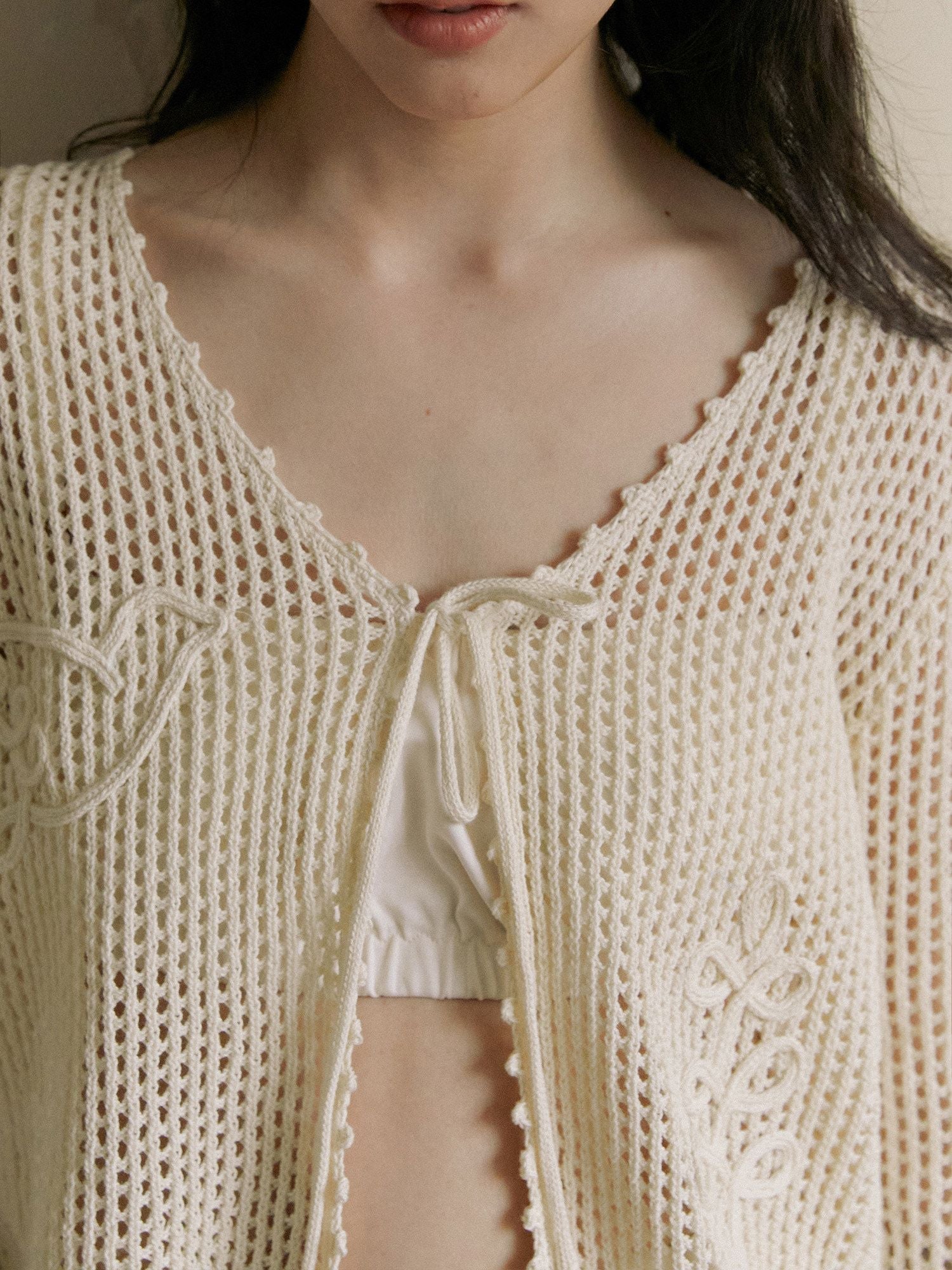 Open-Knit Tie Cardigan - Image 3