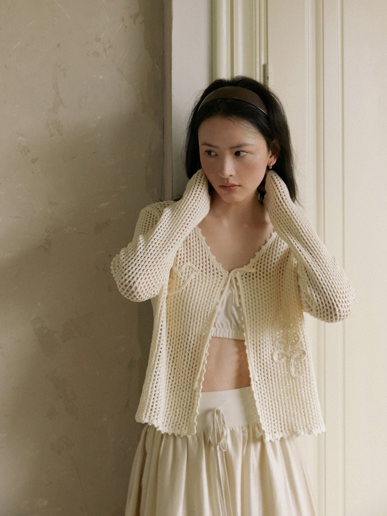 Open-Knit Tie Cardigan - Image 4
