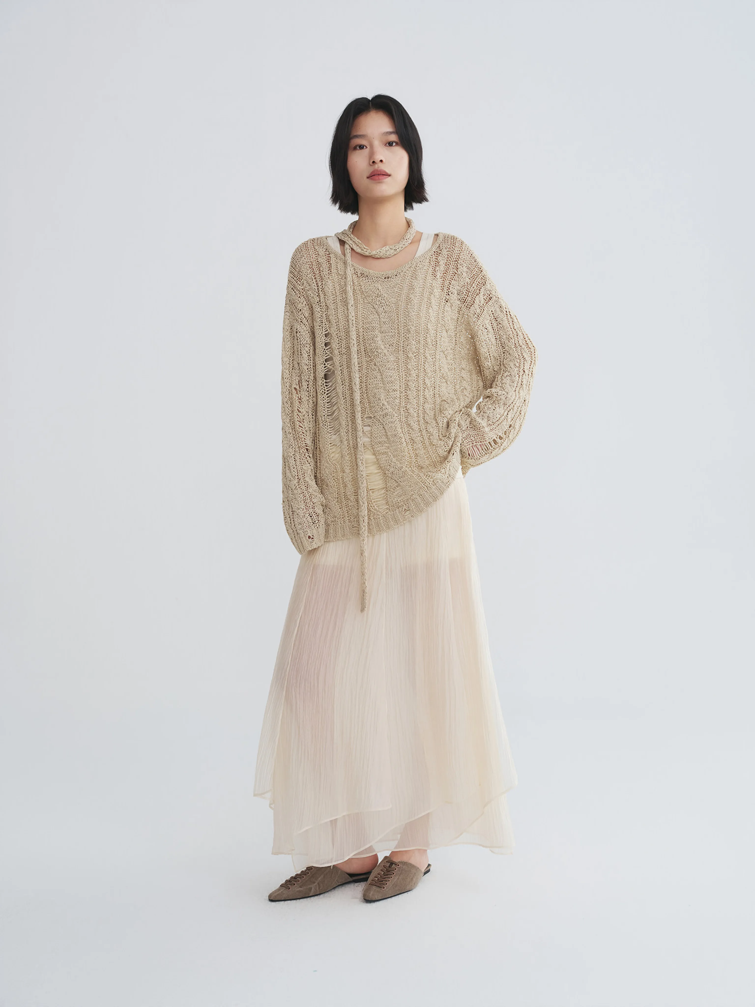 Open-Knit Tie Sweater - Image 4