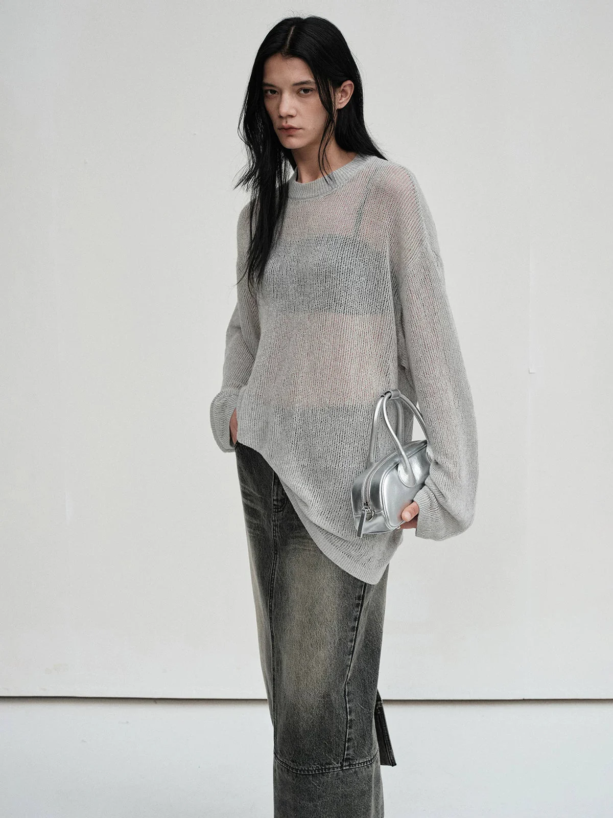 Openwork Crew Sweater