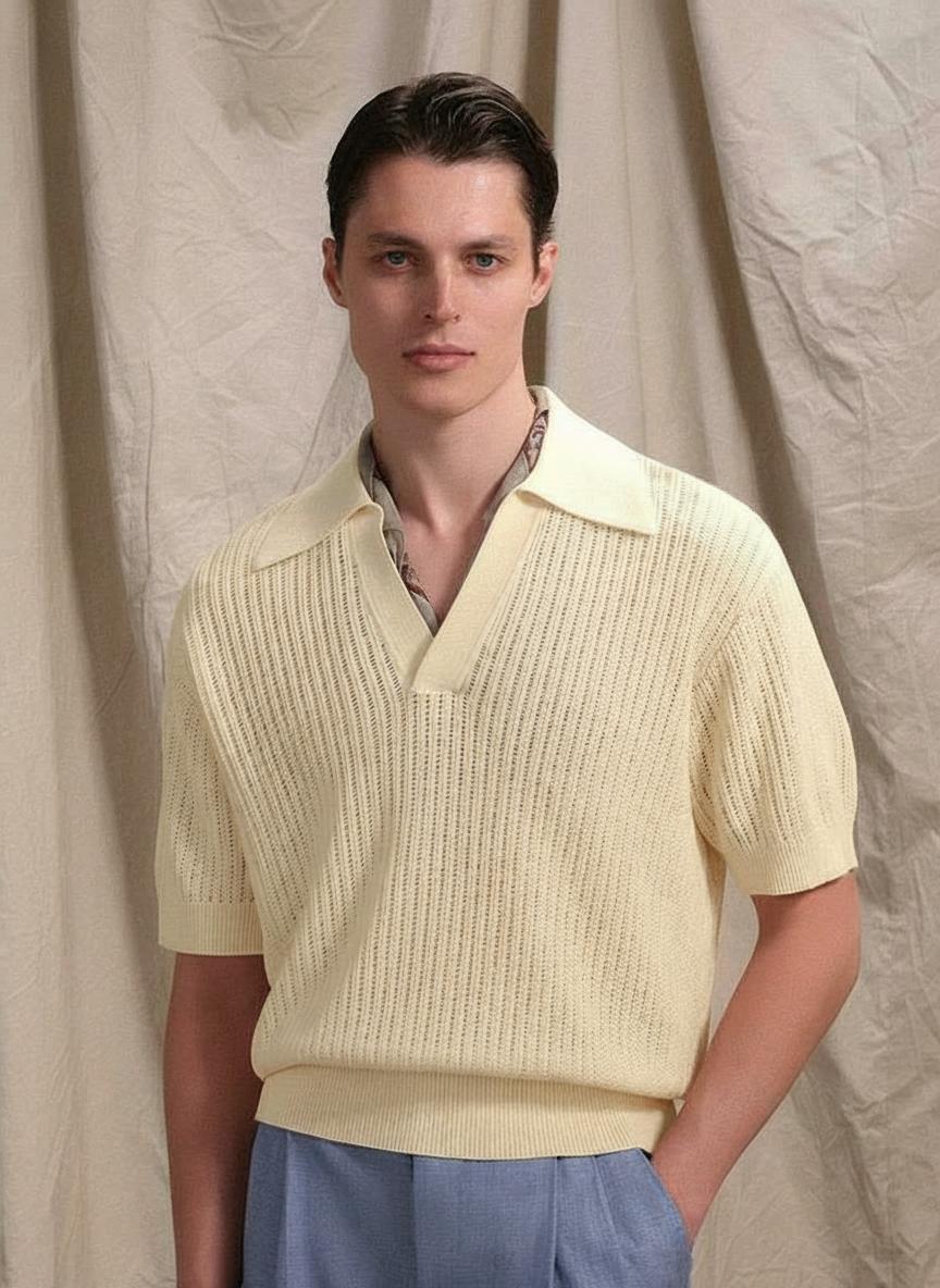 Openwork Knit Polo Shirt