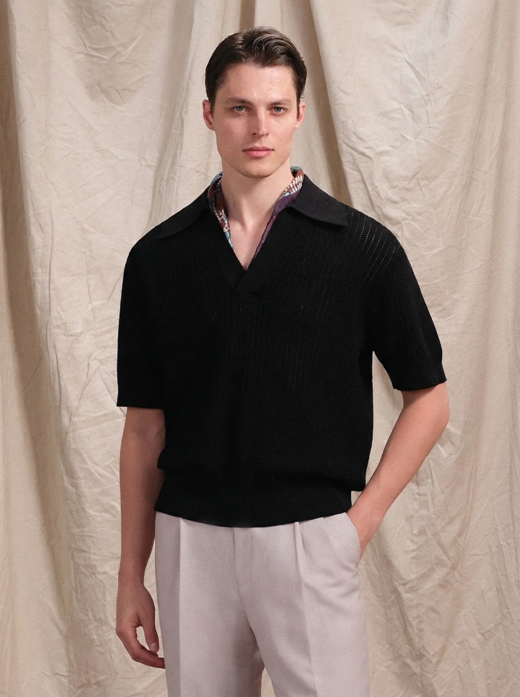 Openwork Knit Polo Shirt - Image 2
