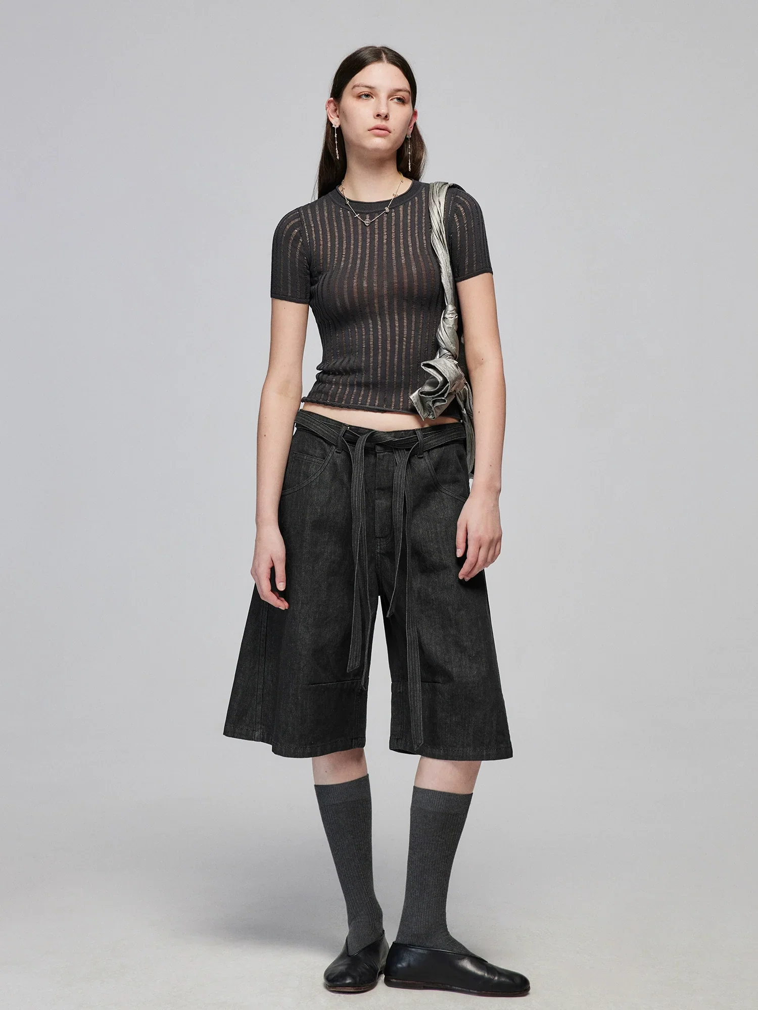 Openwork Ribbed Crew Tee