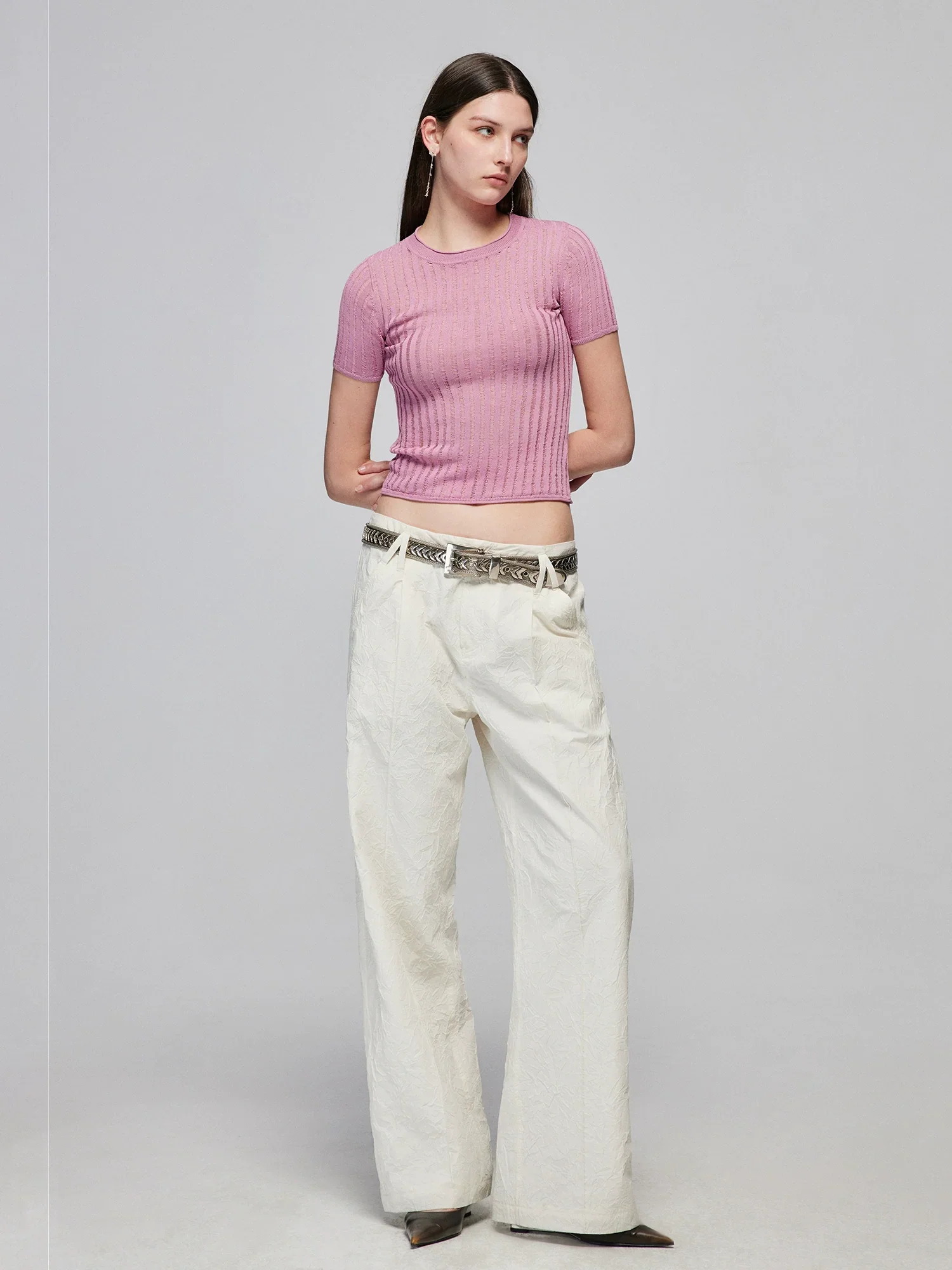 Openwork Ribbed Crew Tee - Image 4