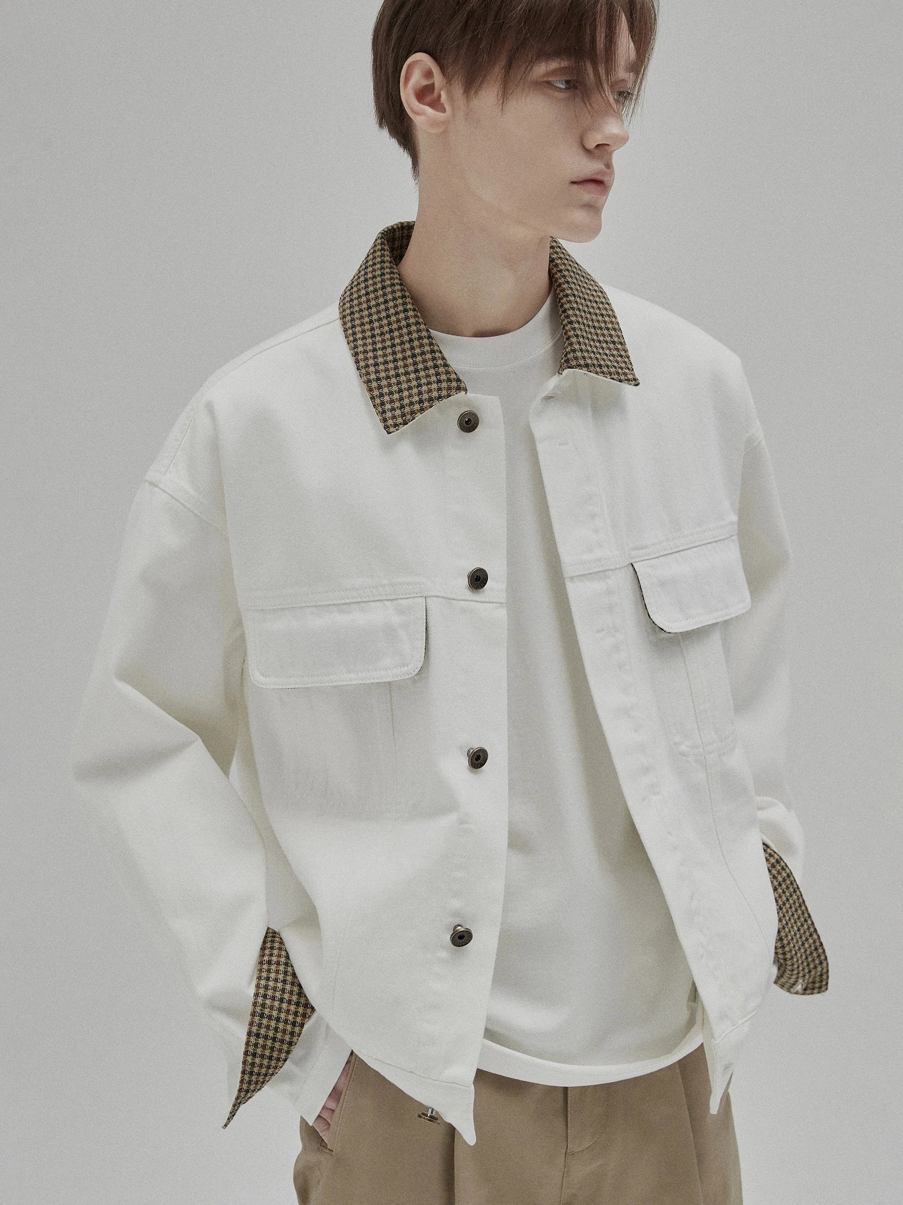 Oversized 12oz Denim Jacket with Plaid Collar - Image 2