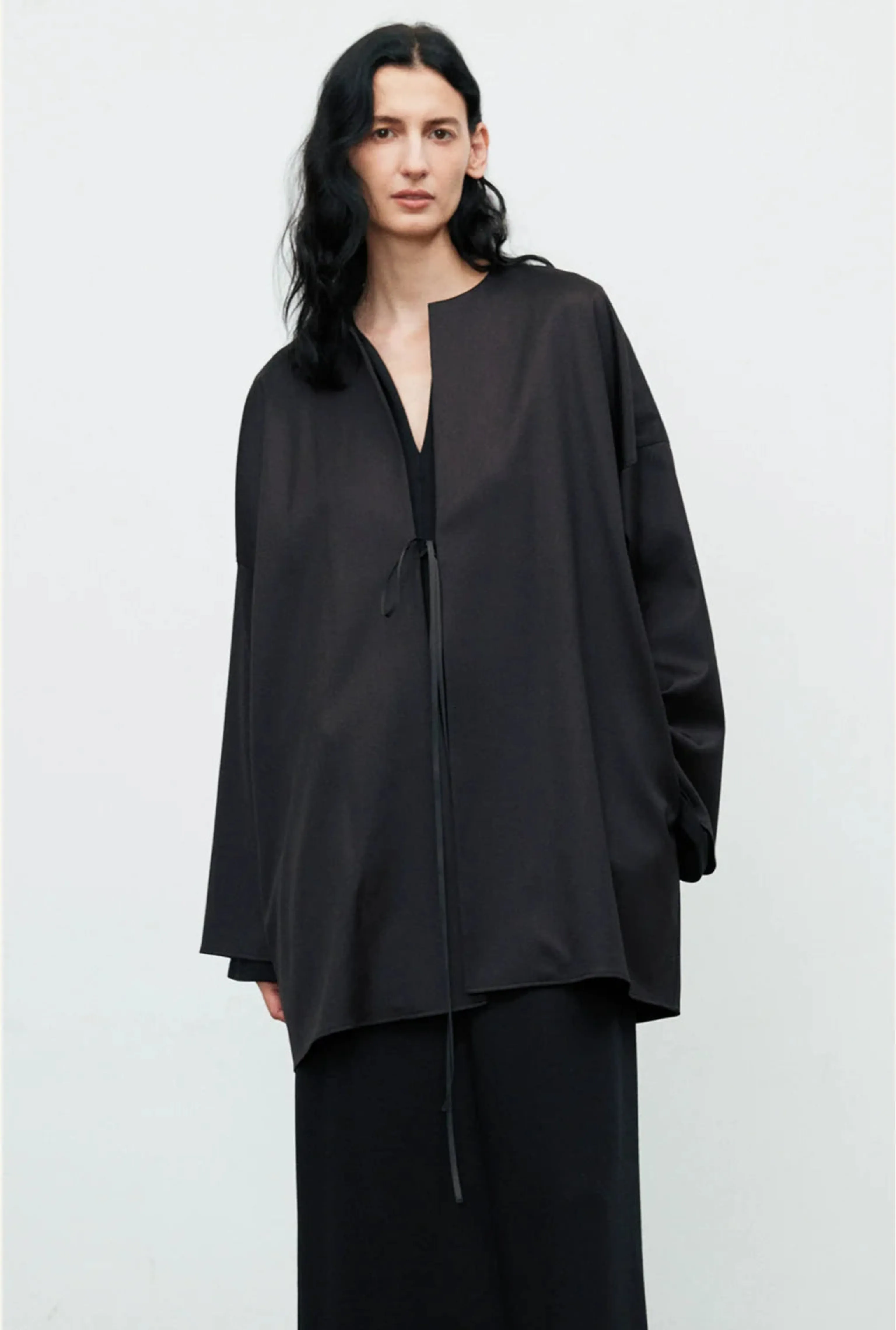 Oversized Black Tie-Front Jacket