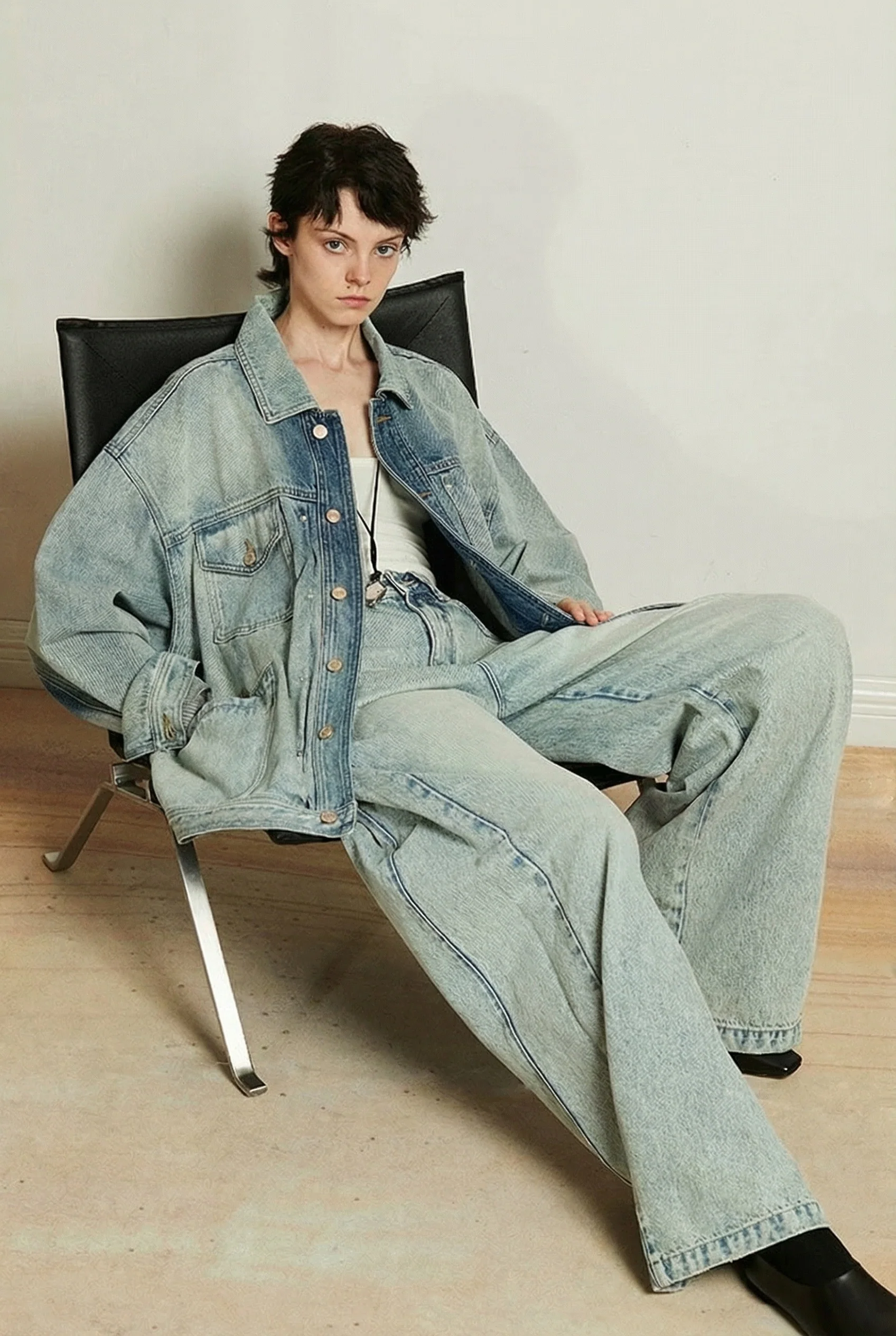 Oversized Bleached Denim Jacket - Image 3