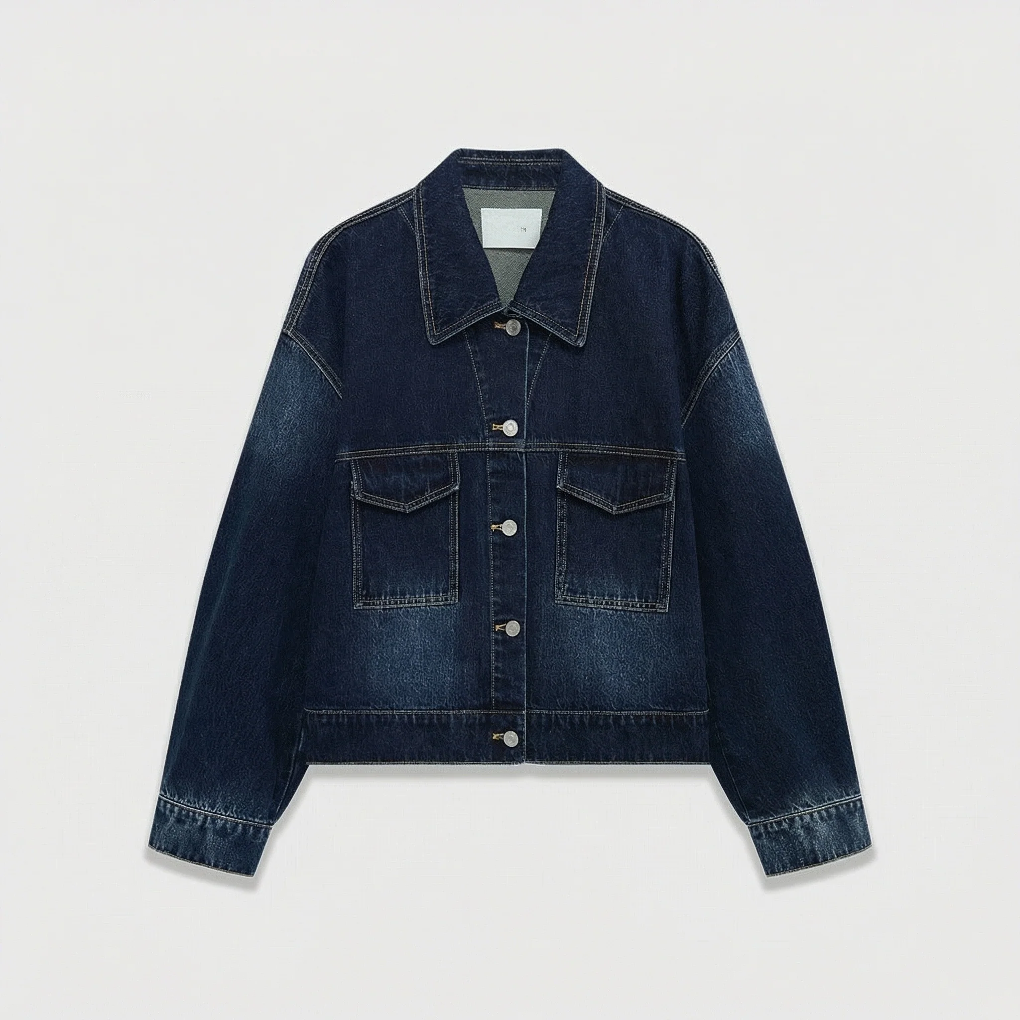 Oversized Contrast-Collar Denim Jacket - Image 7