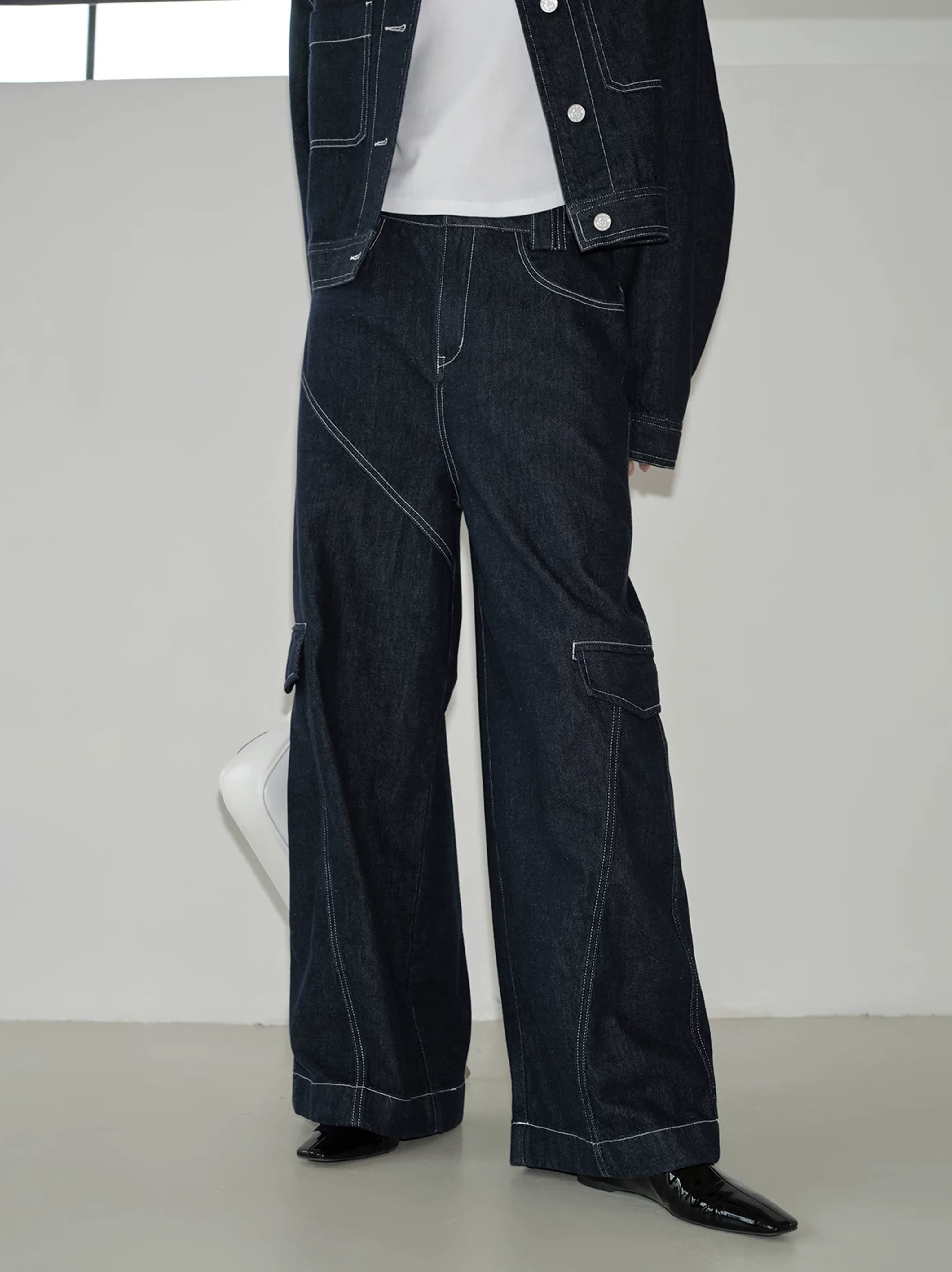 Oversized Cotton Denim Jacket and Trousers Set