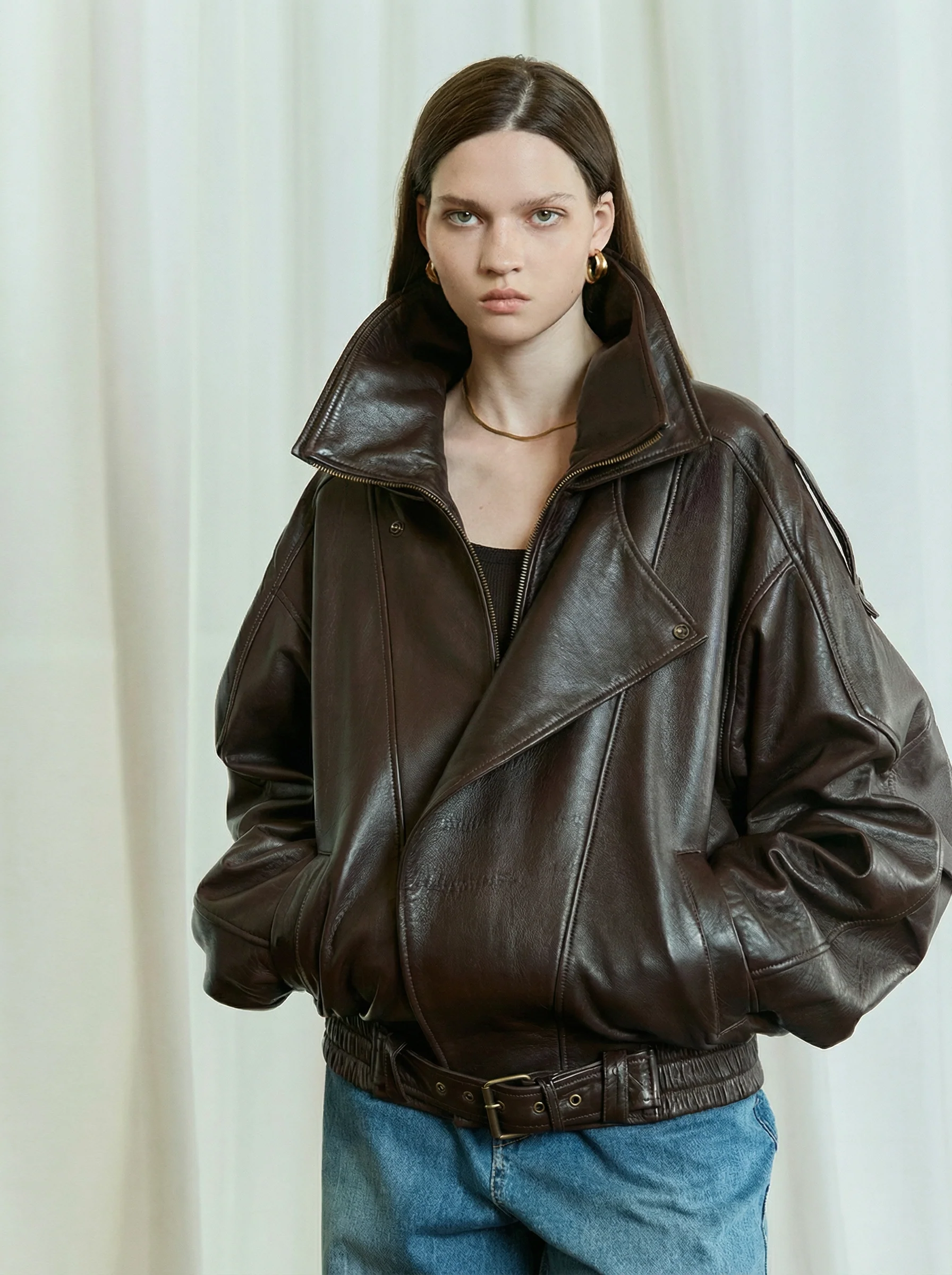 Oversized Lambskin Belted Jacket