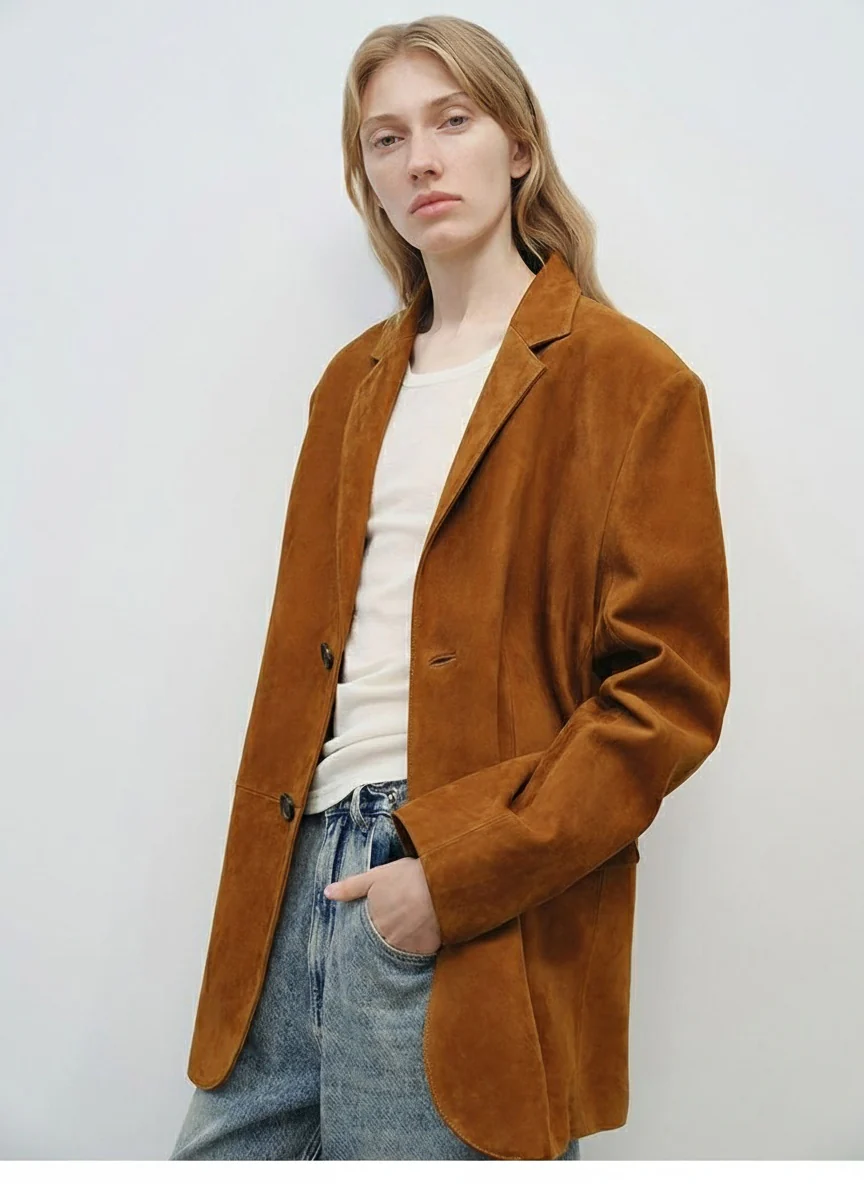 Oversized Lambskin Suede Blazer - Image 3