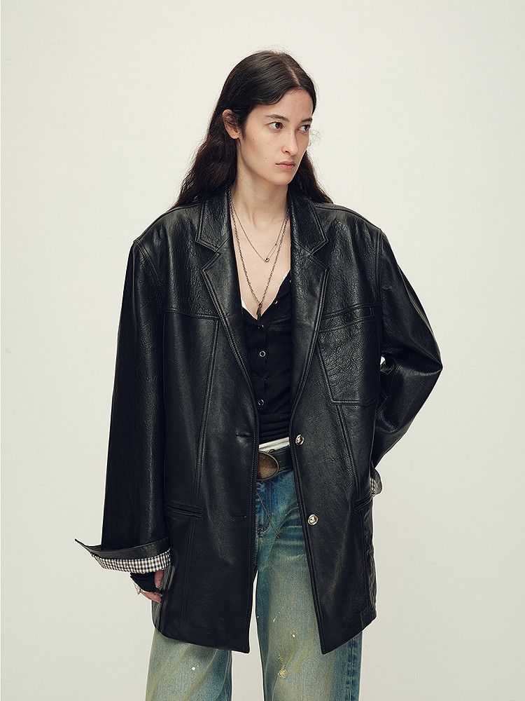 Oversized Leather Blazer - Image 3
