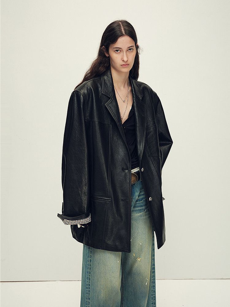 Oversized Leather Blazer - Image 5