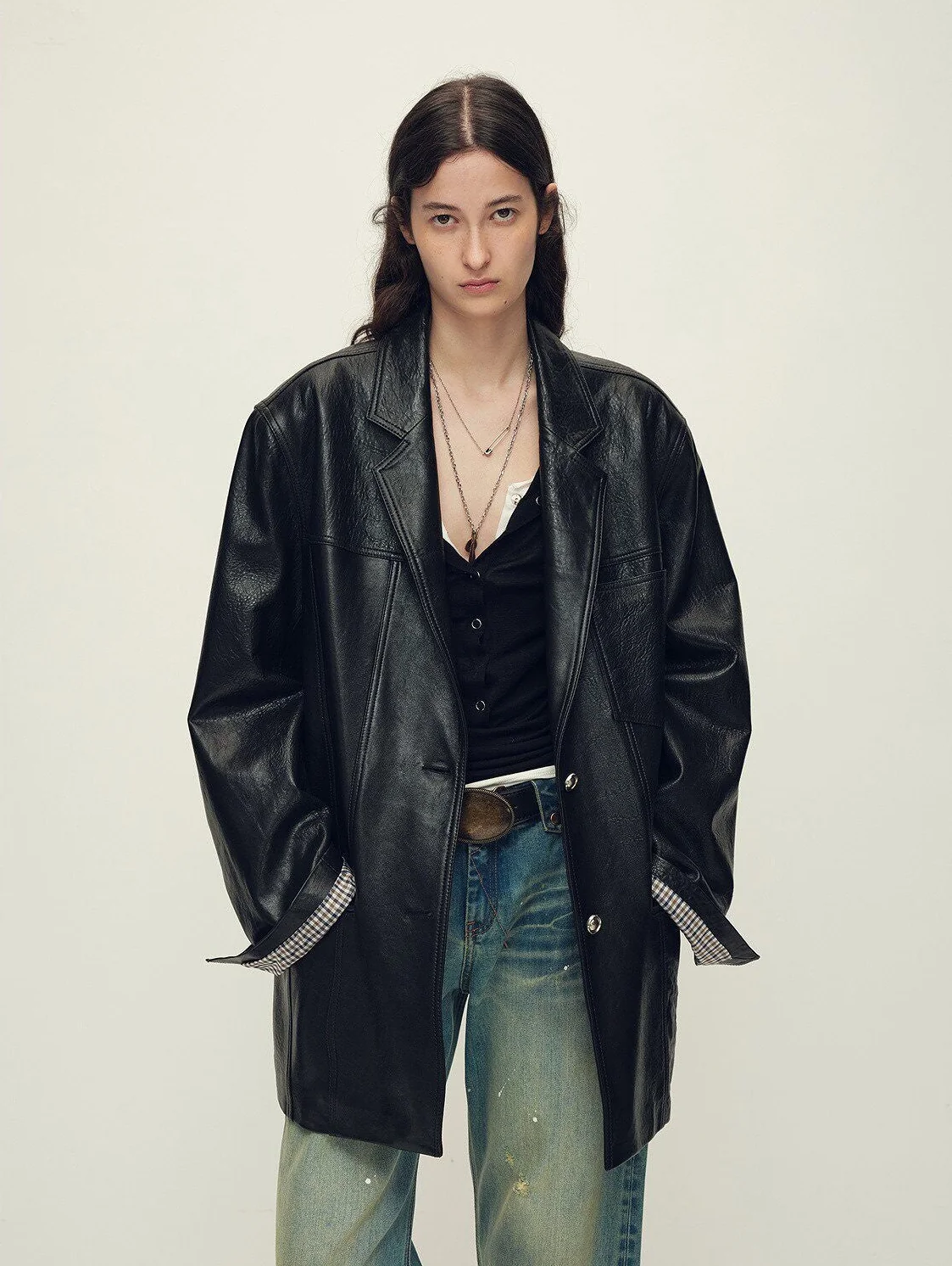 Oversized Leather Blazer - Image 7
