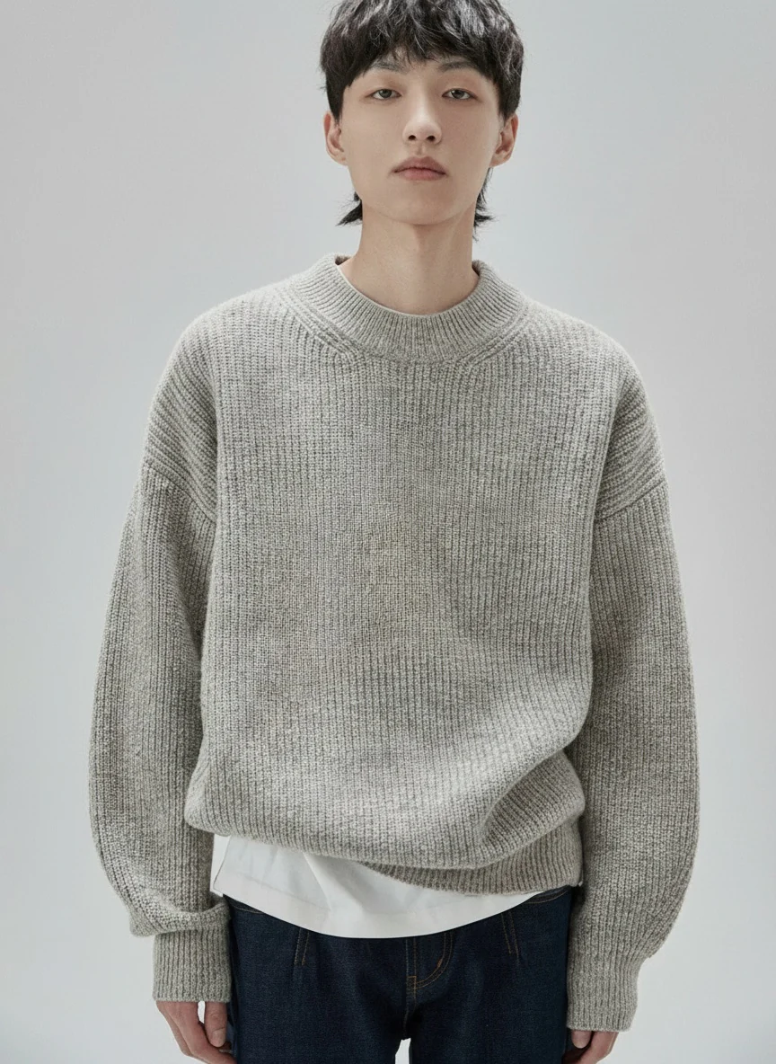 Oversized Merino Rib Crewneck Sweater - Image 4