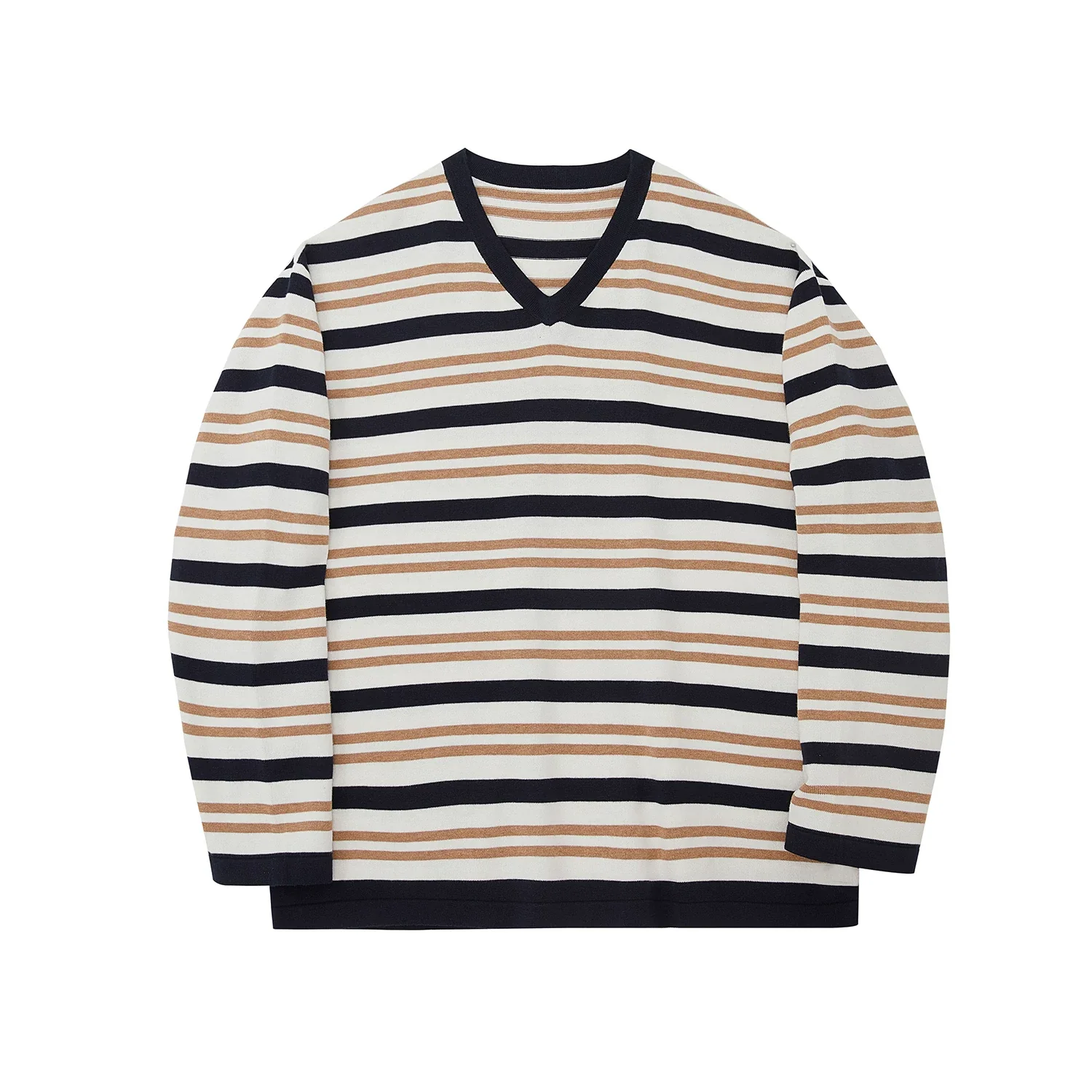 Oversized Narrow V-Neck Striped Sweater - Image 6