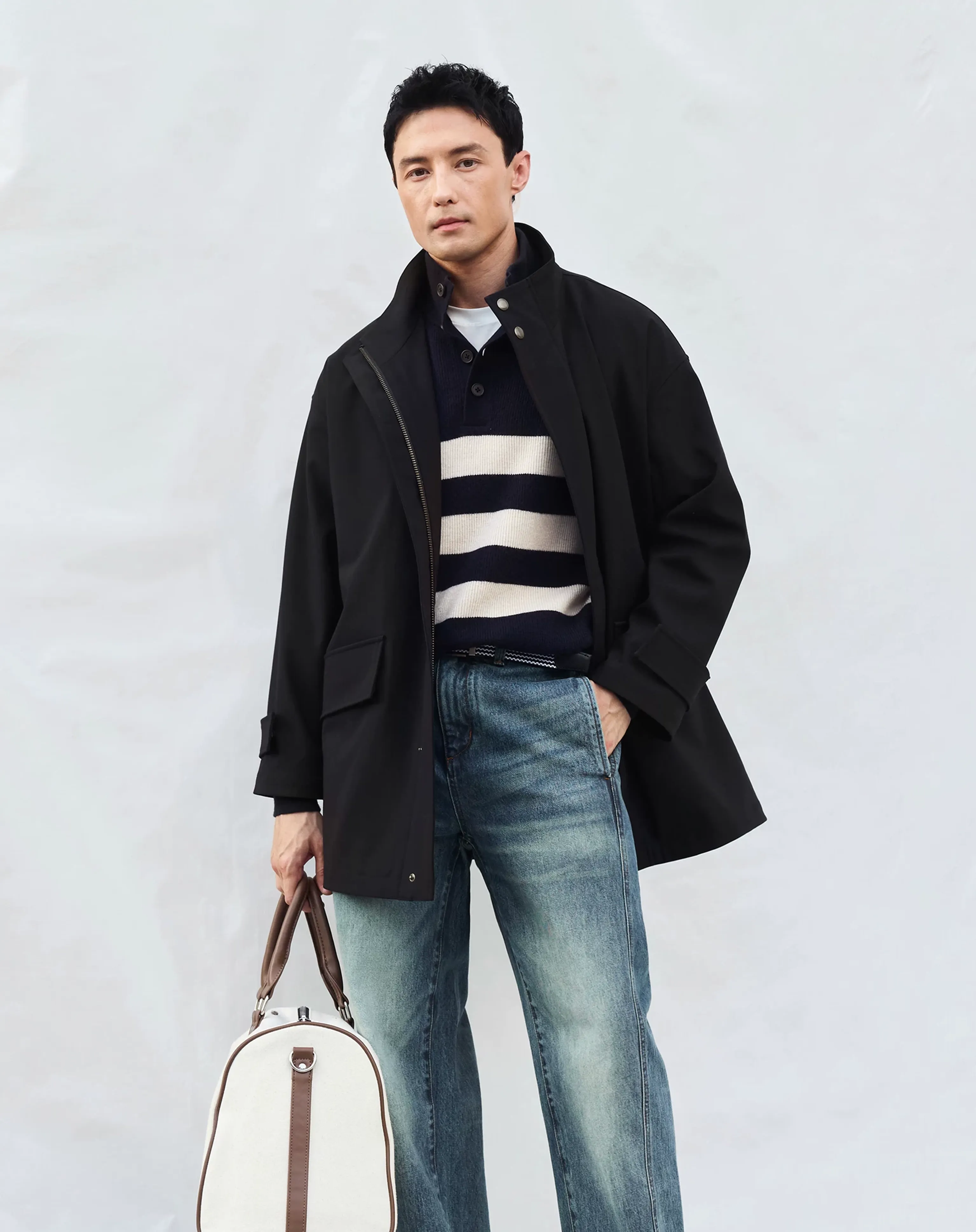 Oversized Stand-Collar Trench Coat