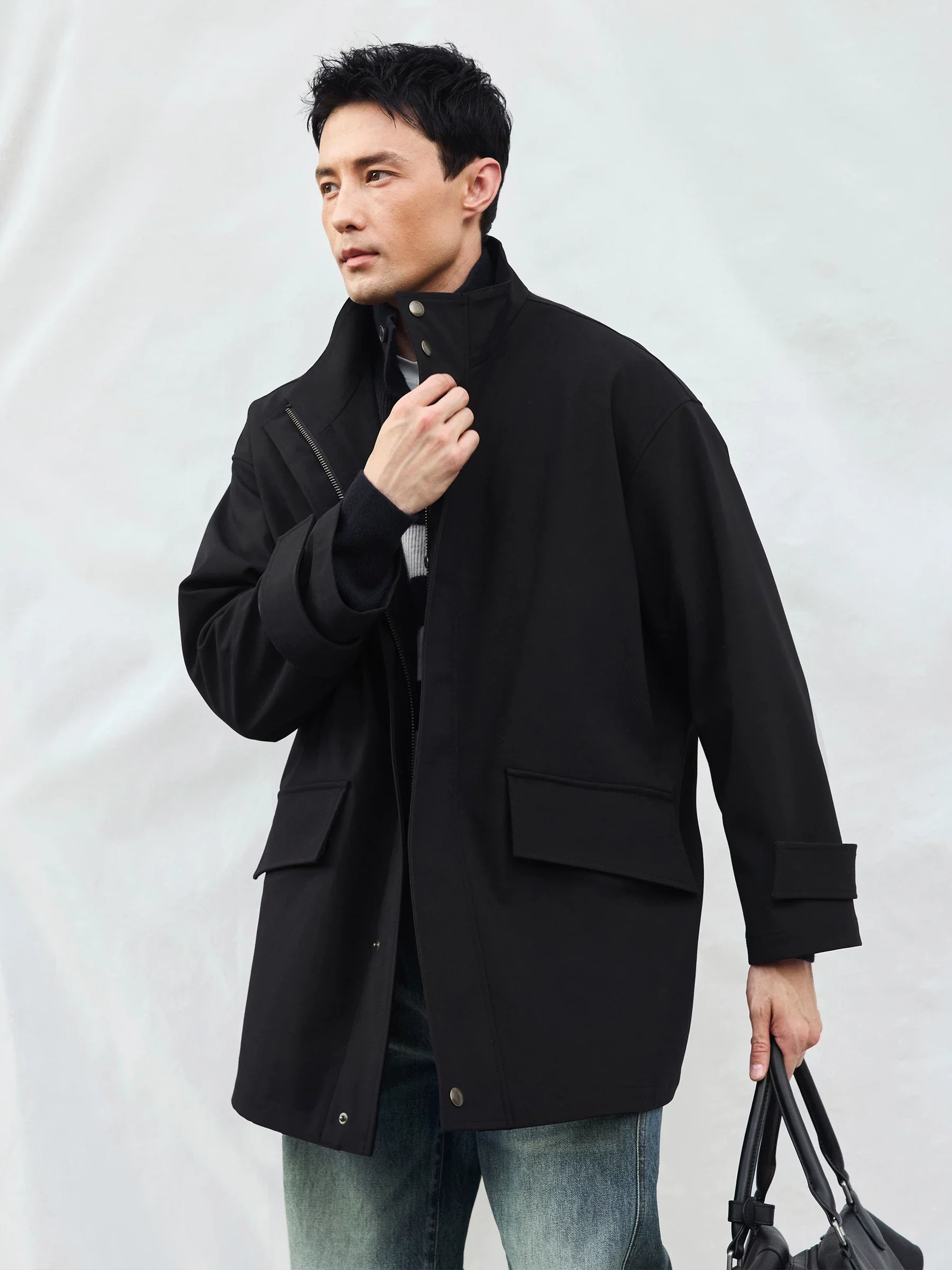 Oversized Stand-Collar Trench Coat - Image 4