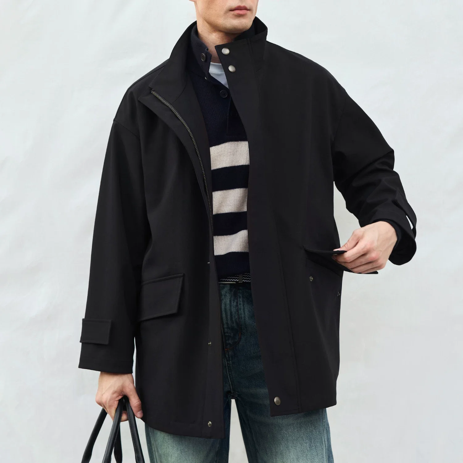 Oversized Stand-Collar Trench Coat - Image 6