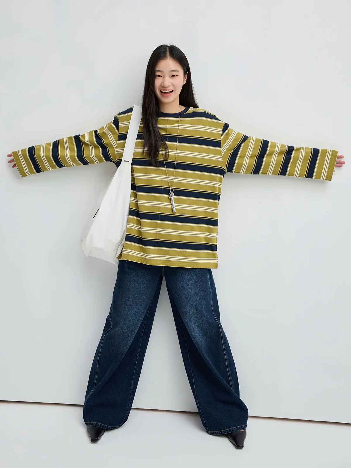 Oversized Striped Long Sleeve Crewneck Tee - Image 3
