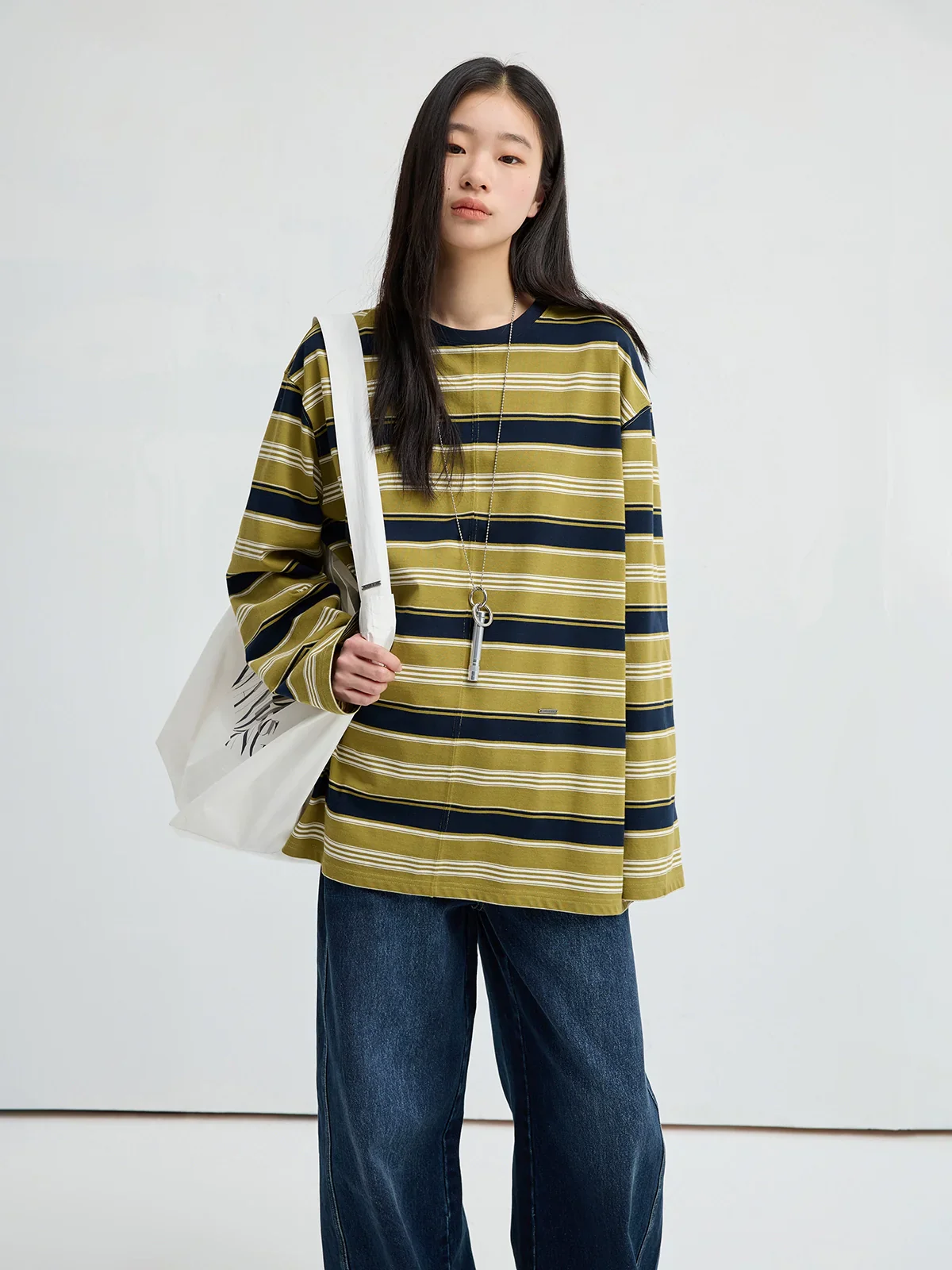 Oversized Striped Long Sleeve Crewneck Tee - Image 4