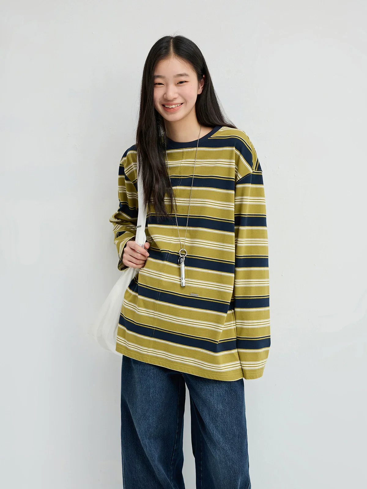 Oversized Striped Long Sleeve Crewneck Tee - Image 5