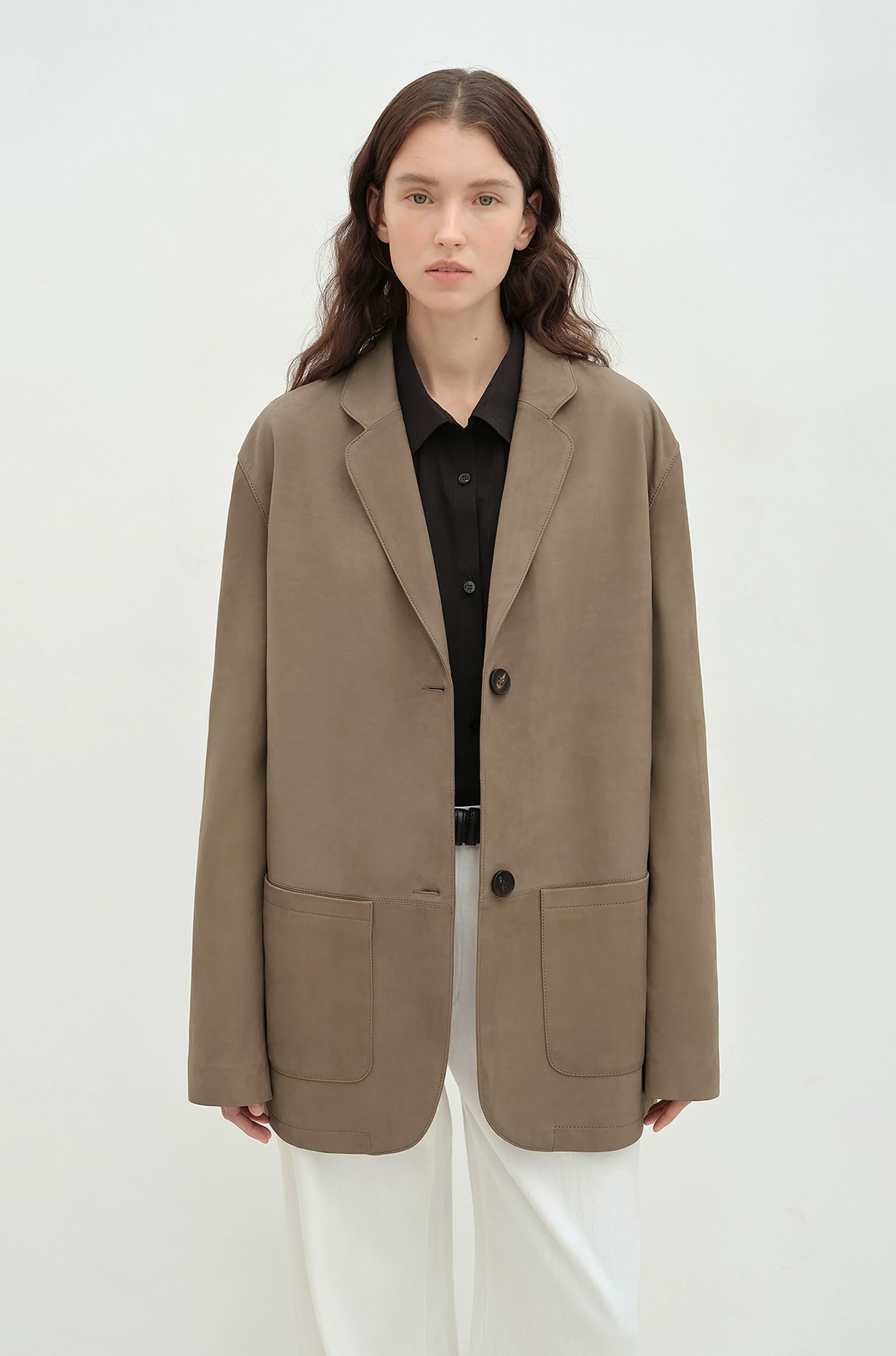 Oversized Suede Lambskin Blazer - Image 4