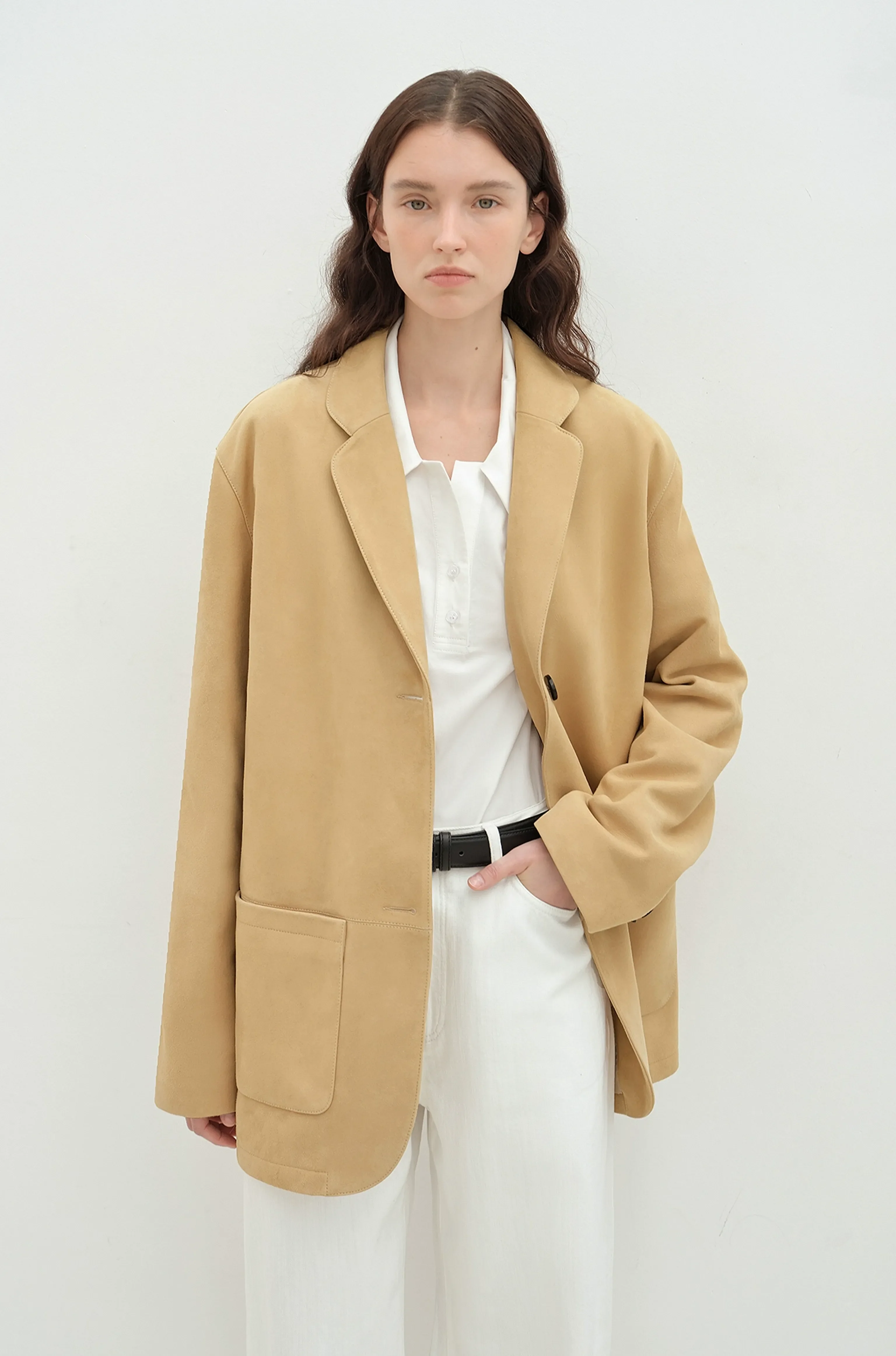 Oversized Suede Lambskin Blazer - Image 5