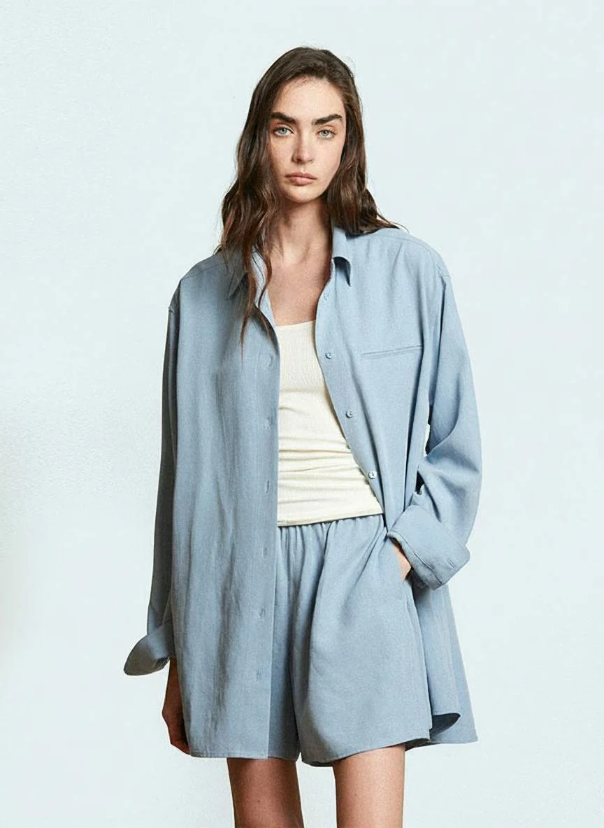Oversized Tencel-Linen Shirt & Shorts Set