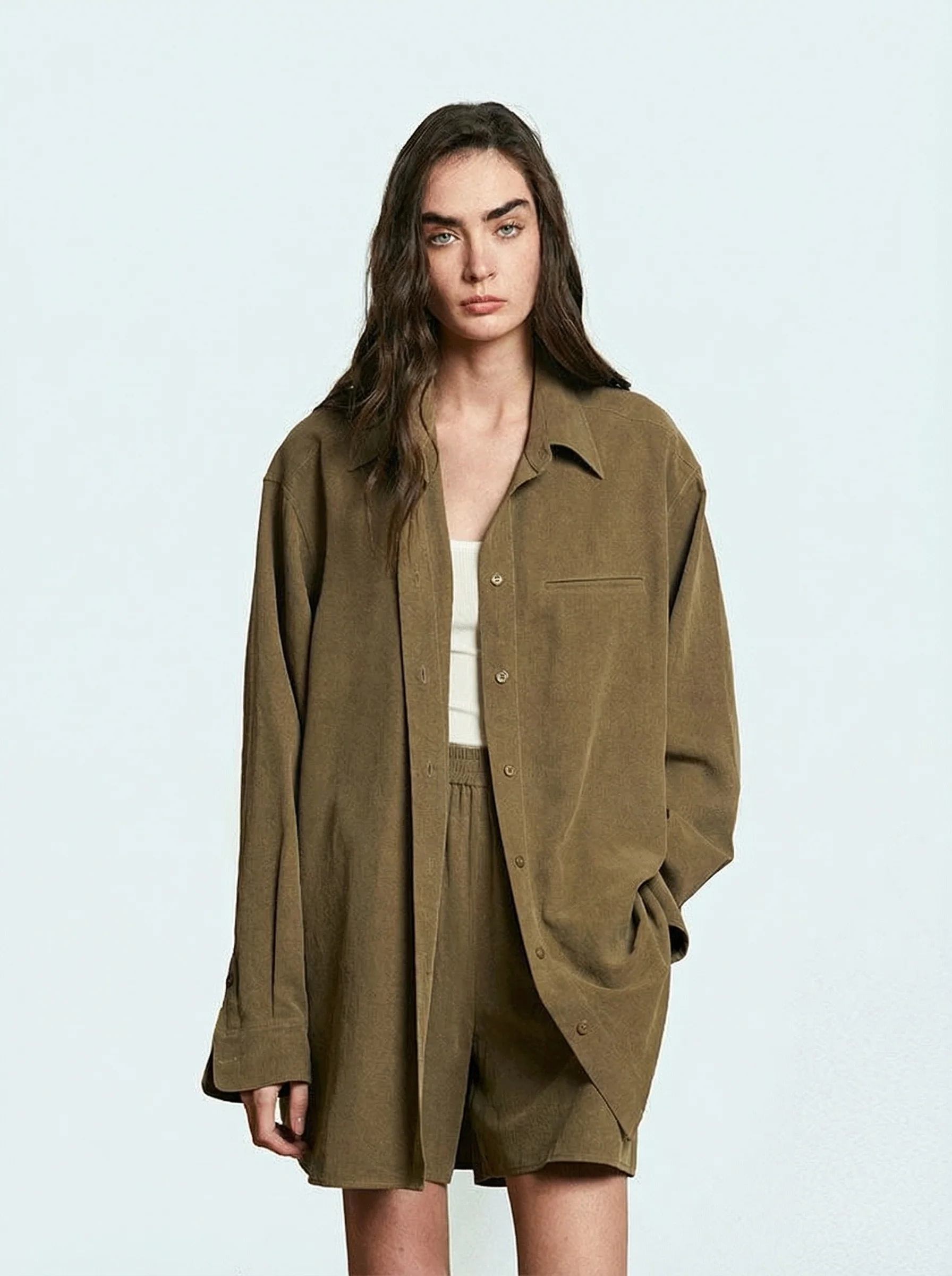 Oversized Tencel-Linen Shirt & Shorts Set - Image 2