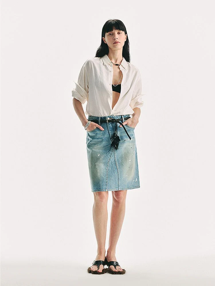 Paint-Splatter Denim Skirt - Image 2