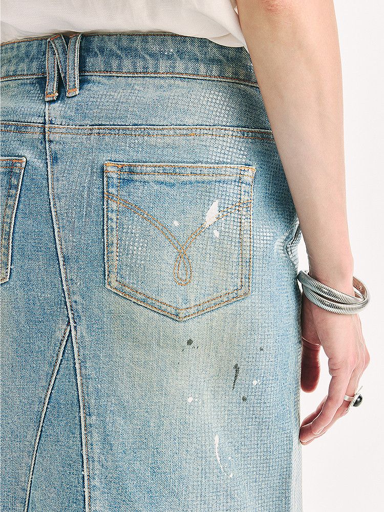 Paint-Splatter Denim Skirt - Image 4