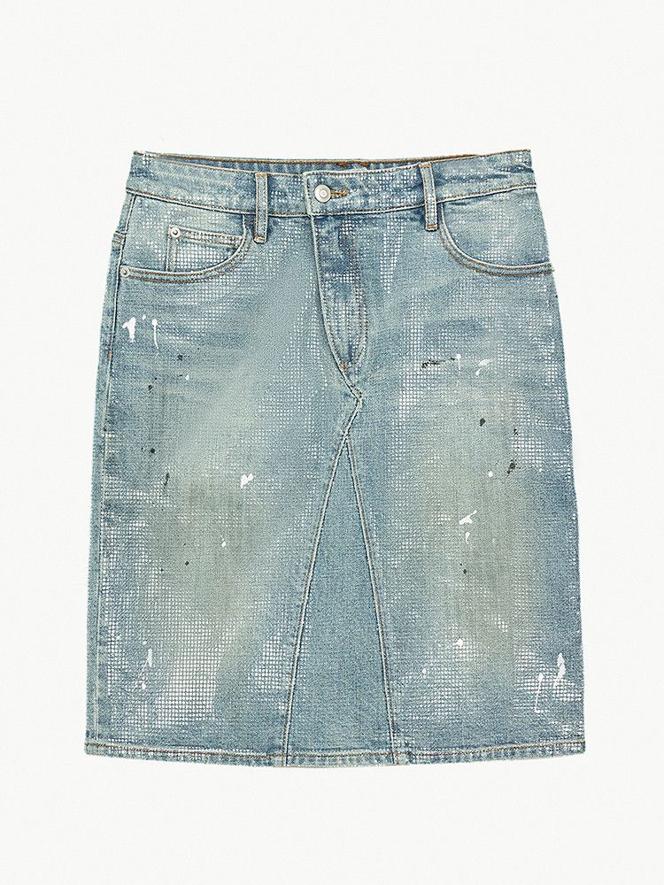 Paint-Splatter Denim Skirt - Image 5