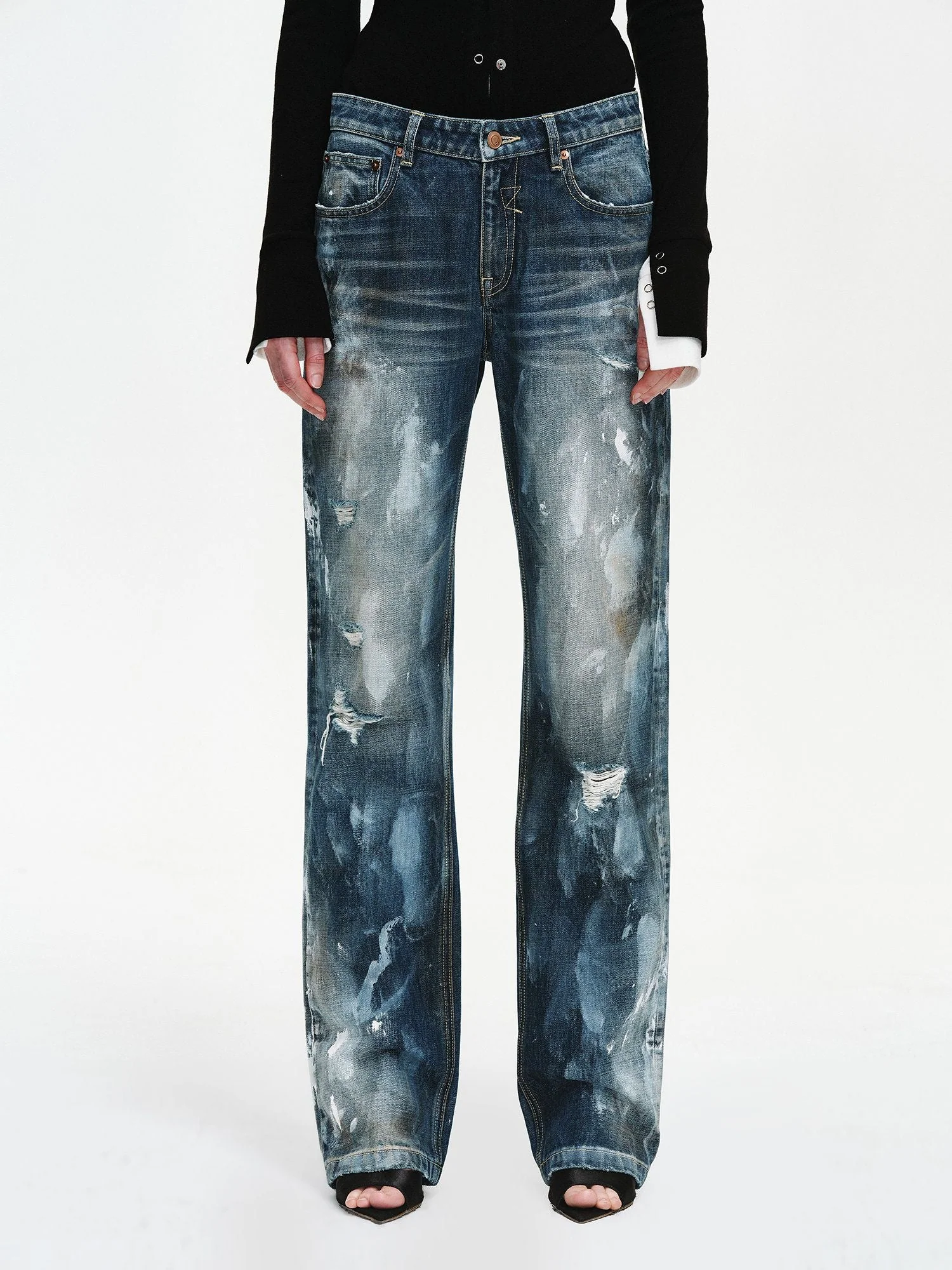 Paint-Wash Straight Jeans