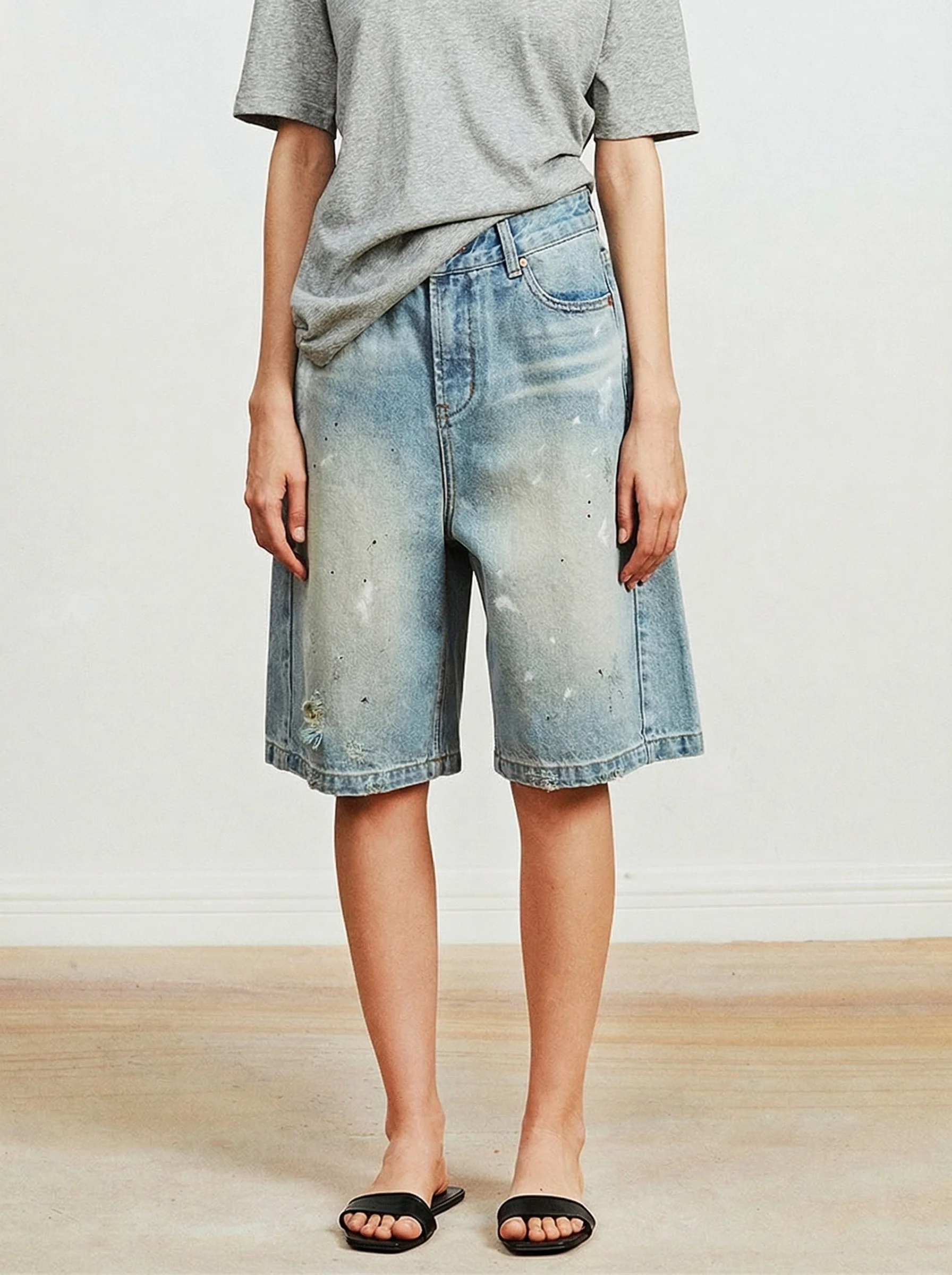 Painted Denim Bermudas