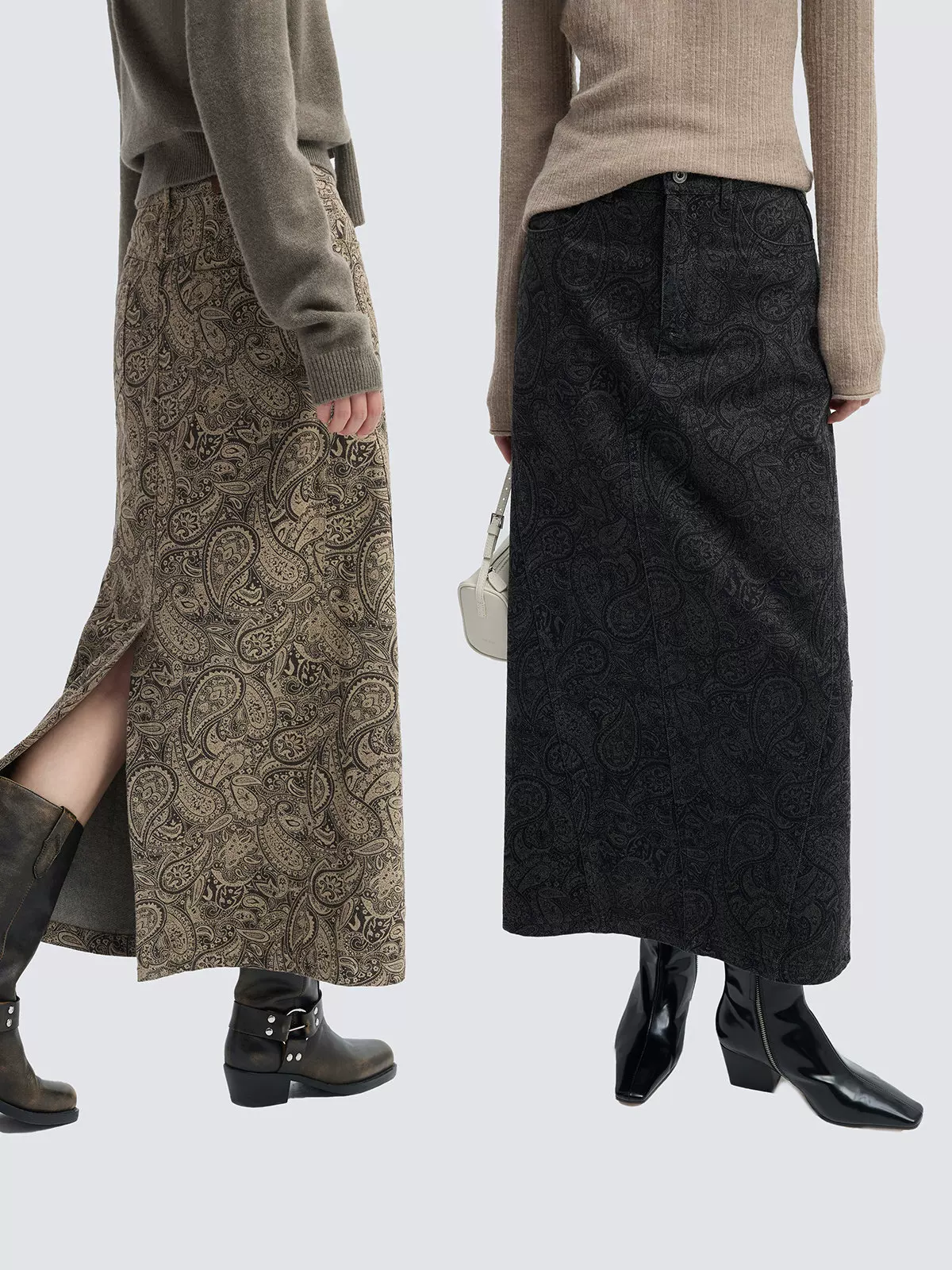 Paisley Slit Midi Skirt