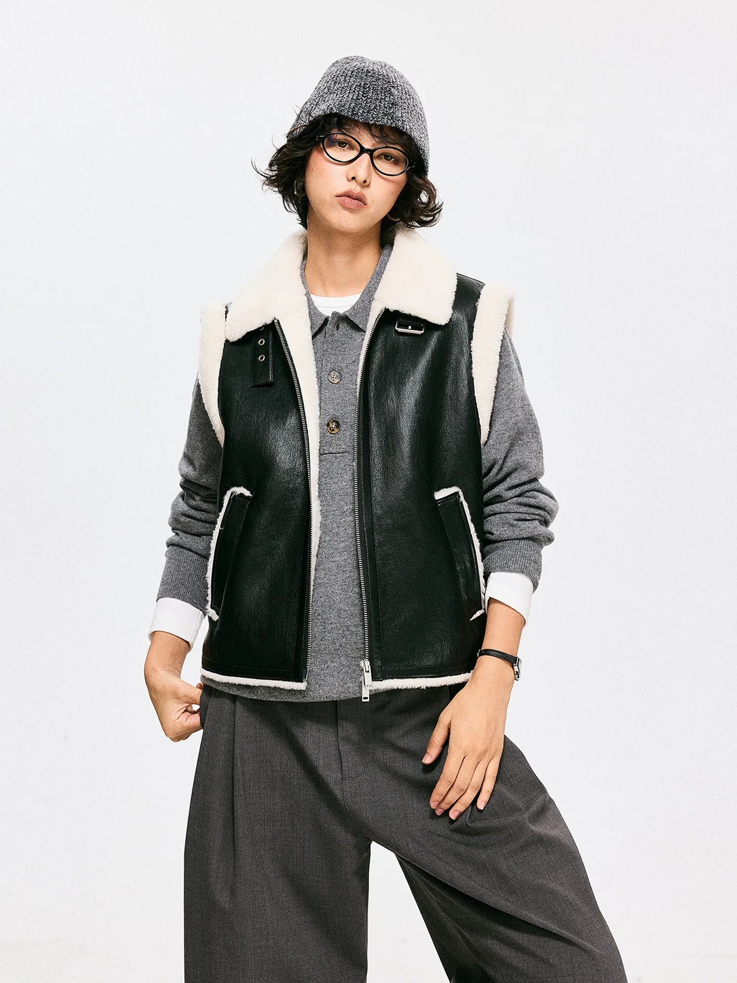 Panda Contrast Stand Collar Vest