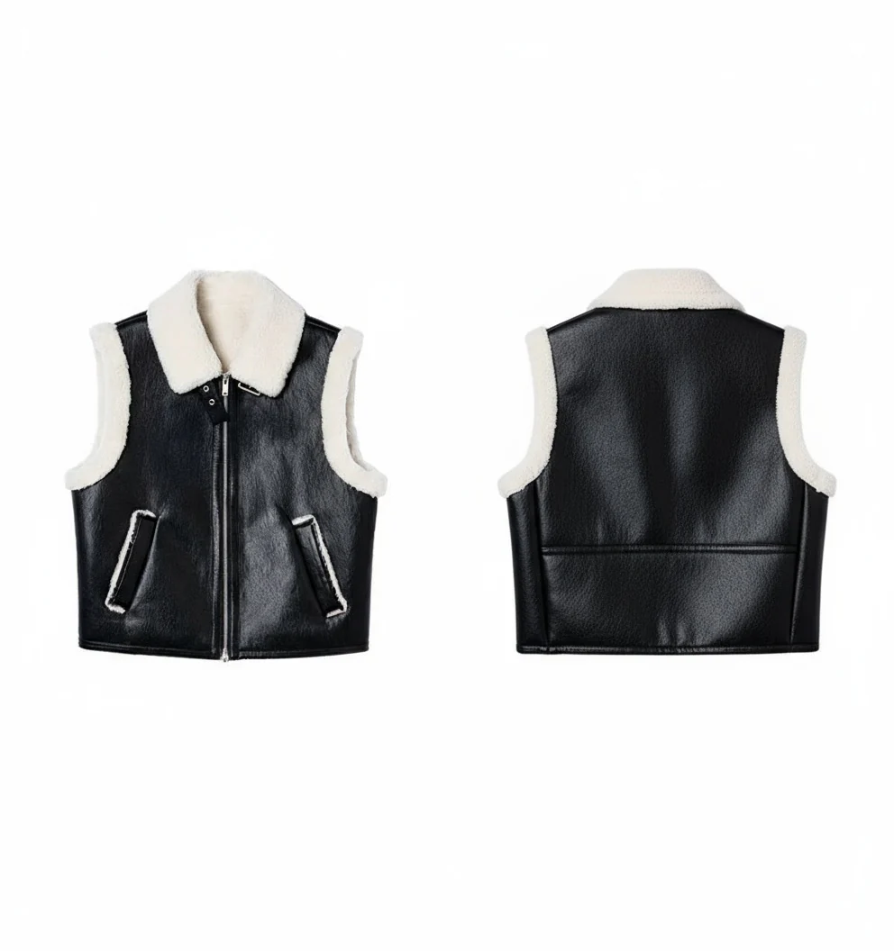 Panda Contrast Stand Collar Vest - Image 6