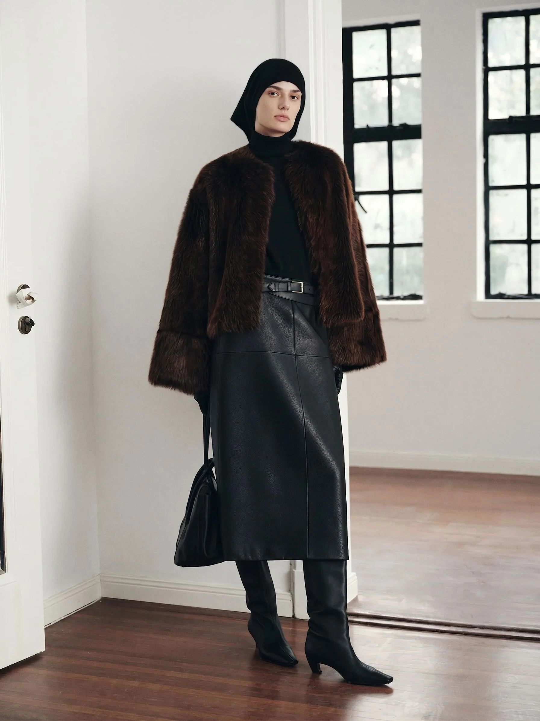 Paneled Leather Midi Skirt - Image 2