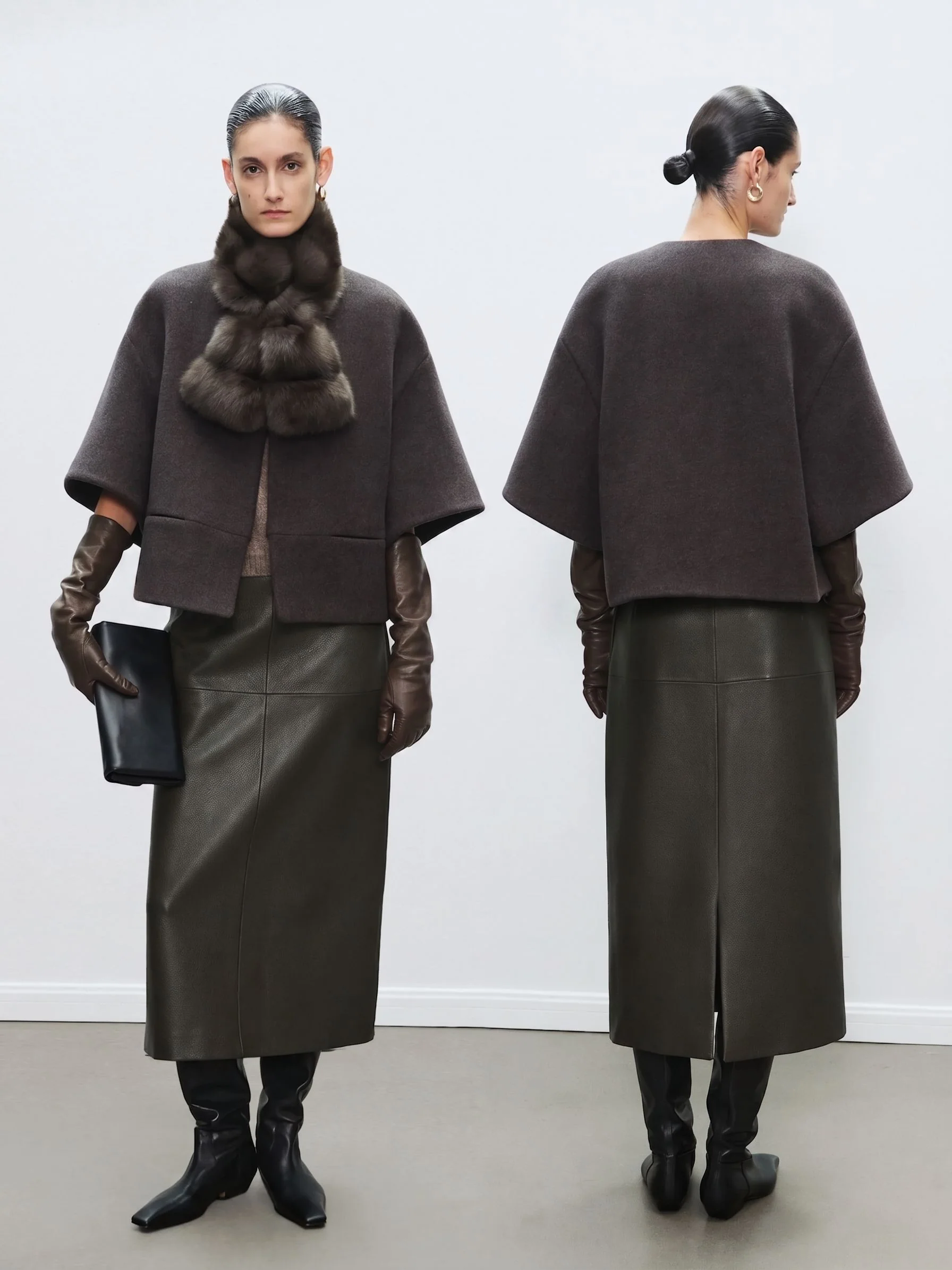 Paneled Leather Midi Skirt - Image 3