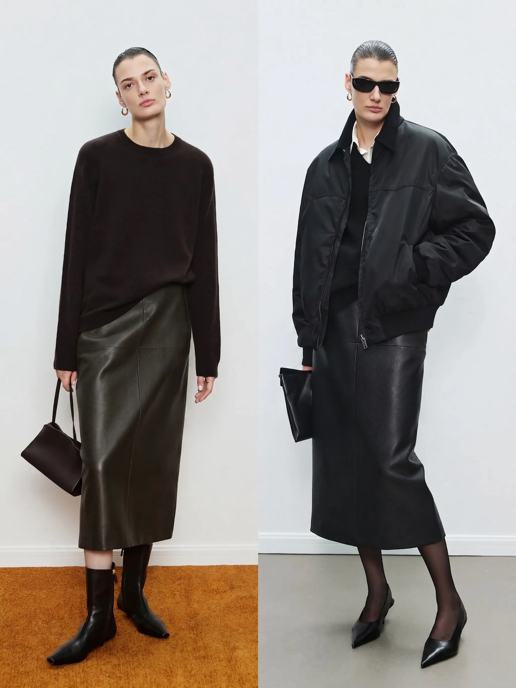 Paneled Leather Midi Skirt - Image 5
